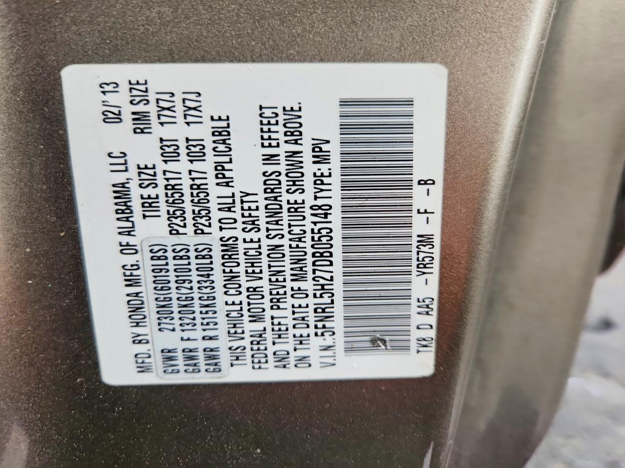 2013 Honda Odyssey Lx Gold vin: 5FNRL5H27DB055148