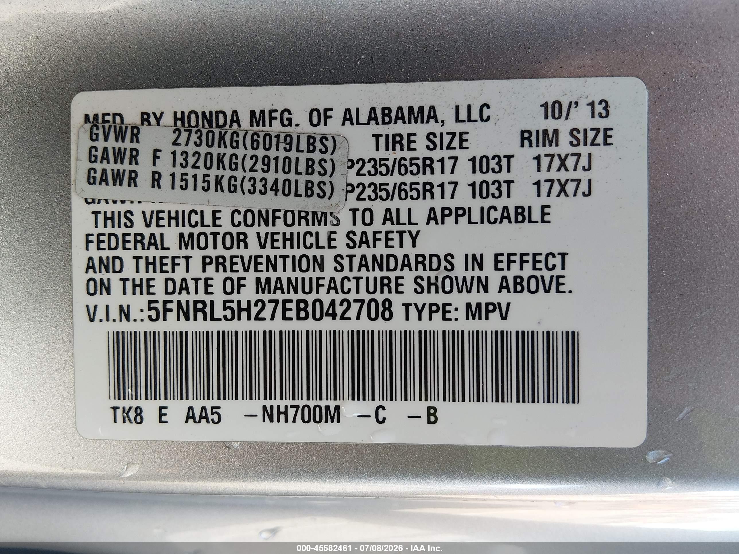 2014 Honda Odyssey Lx Silver vin: 5FNRL5H27EB042708