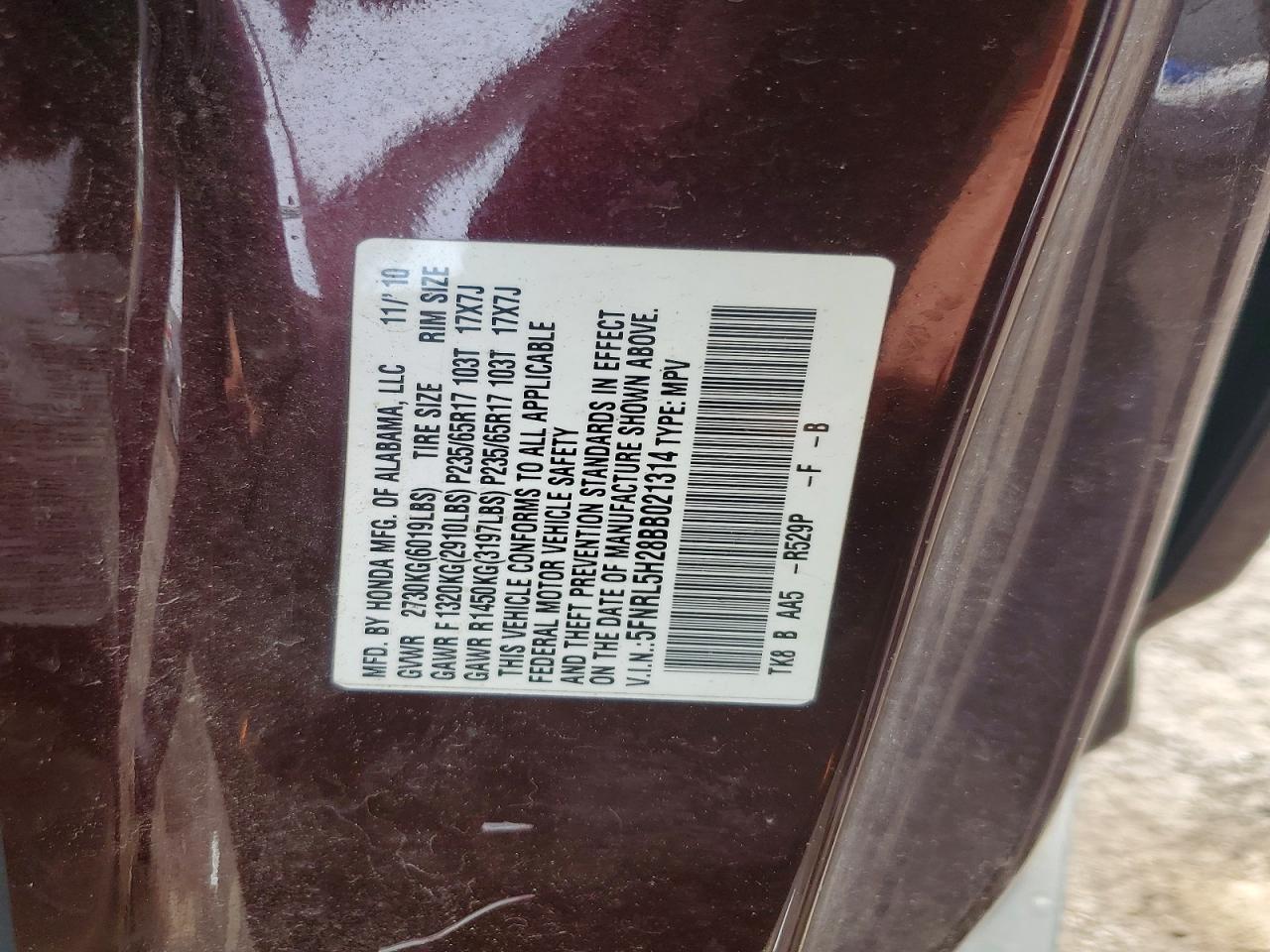 2011 Honda Odyssey Lx Maroon vin: 5FNRL5H28BB021314