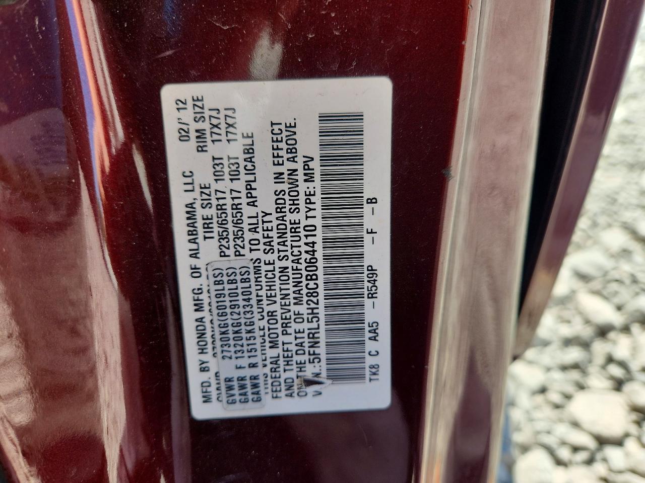 2012 Honda Odyssey Lx Maroon vin: 5FNRL5H28CB064410