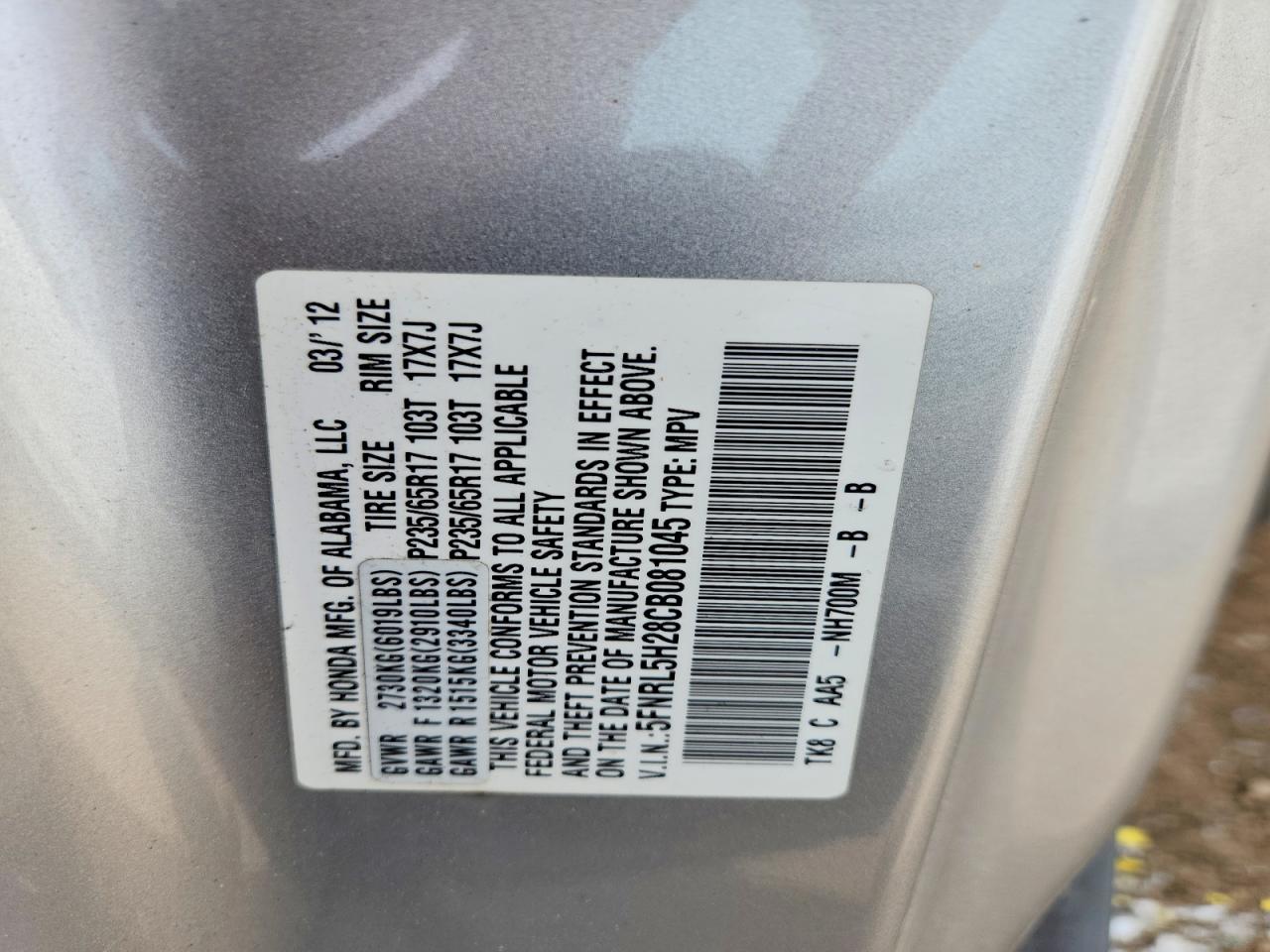2012 Honda Odyssey Lx Silver vin: 5FNRL5H28CB081045