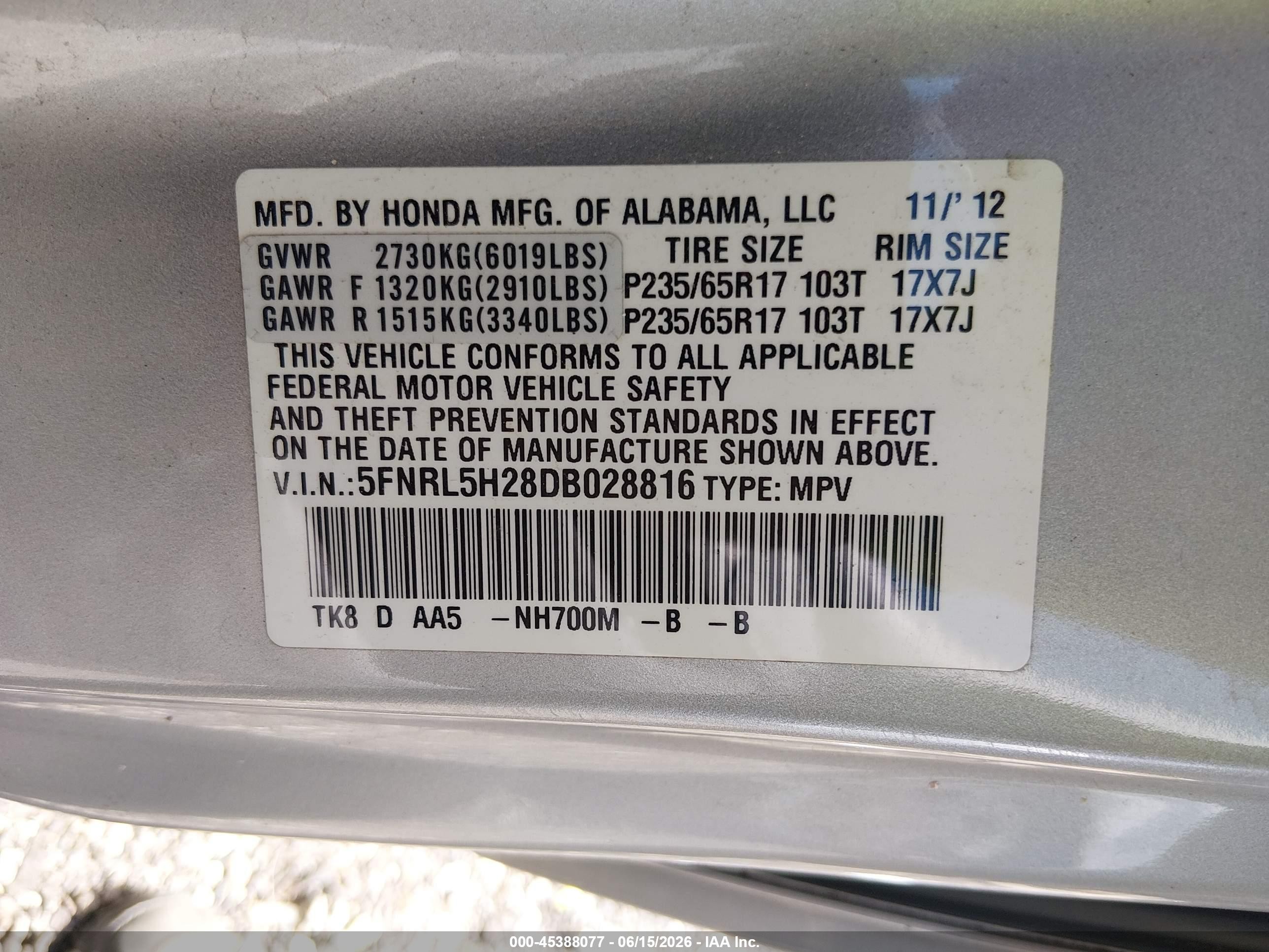 2013 Honda Odyssey Lx Silver vin: 5FNRL5H28DB028816
