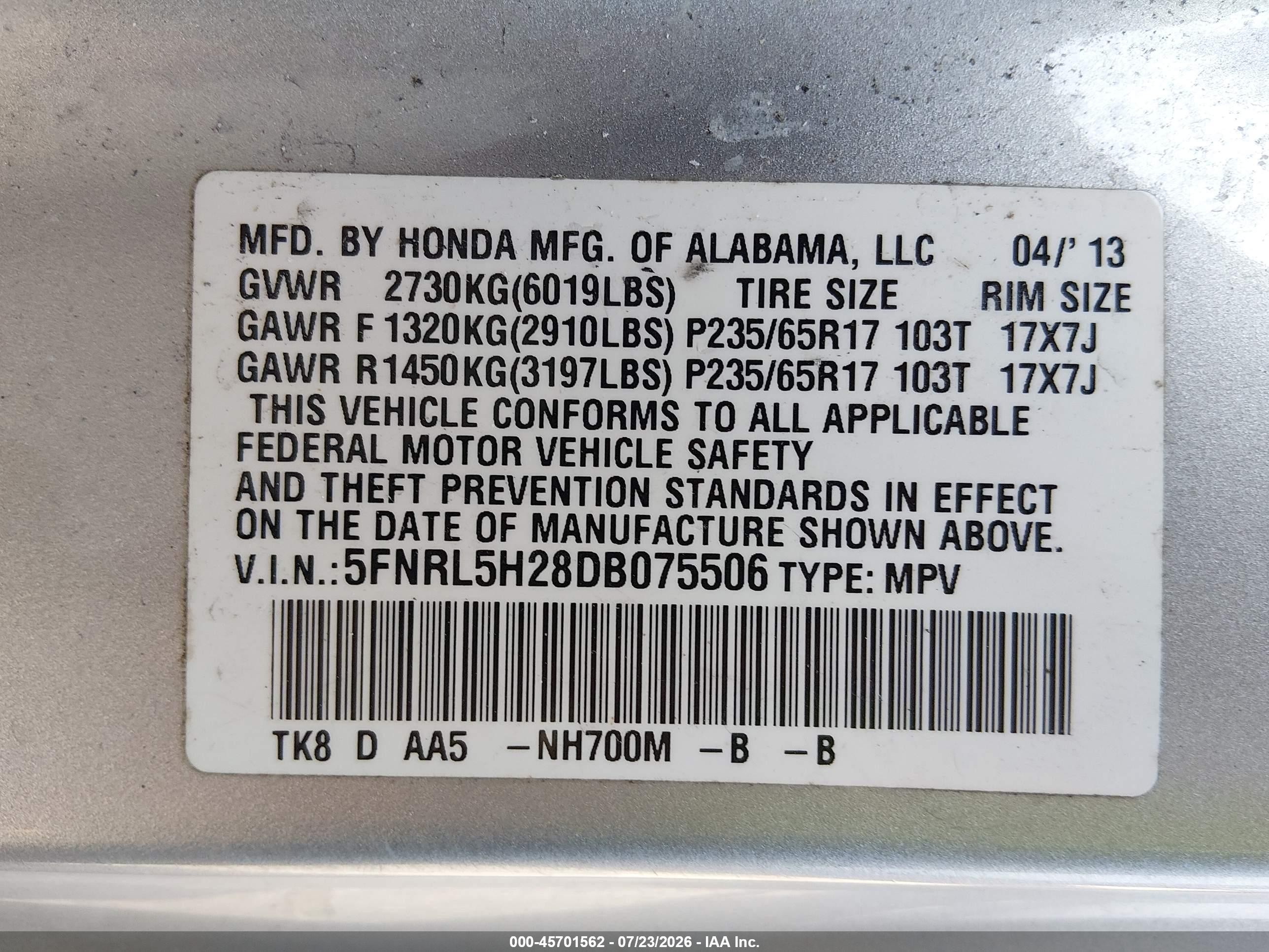 2013 Honda Odyssey Lx Silver vin: 5FNRL5H28DB075506