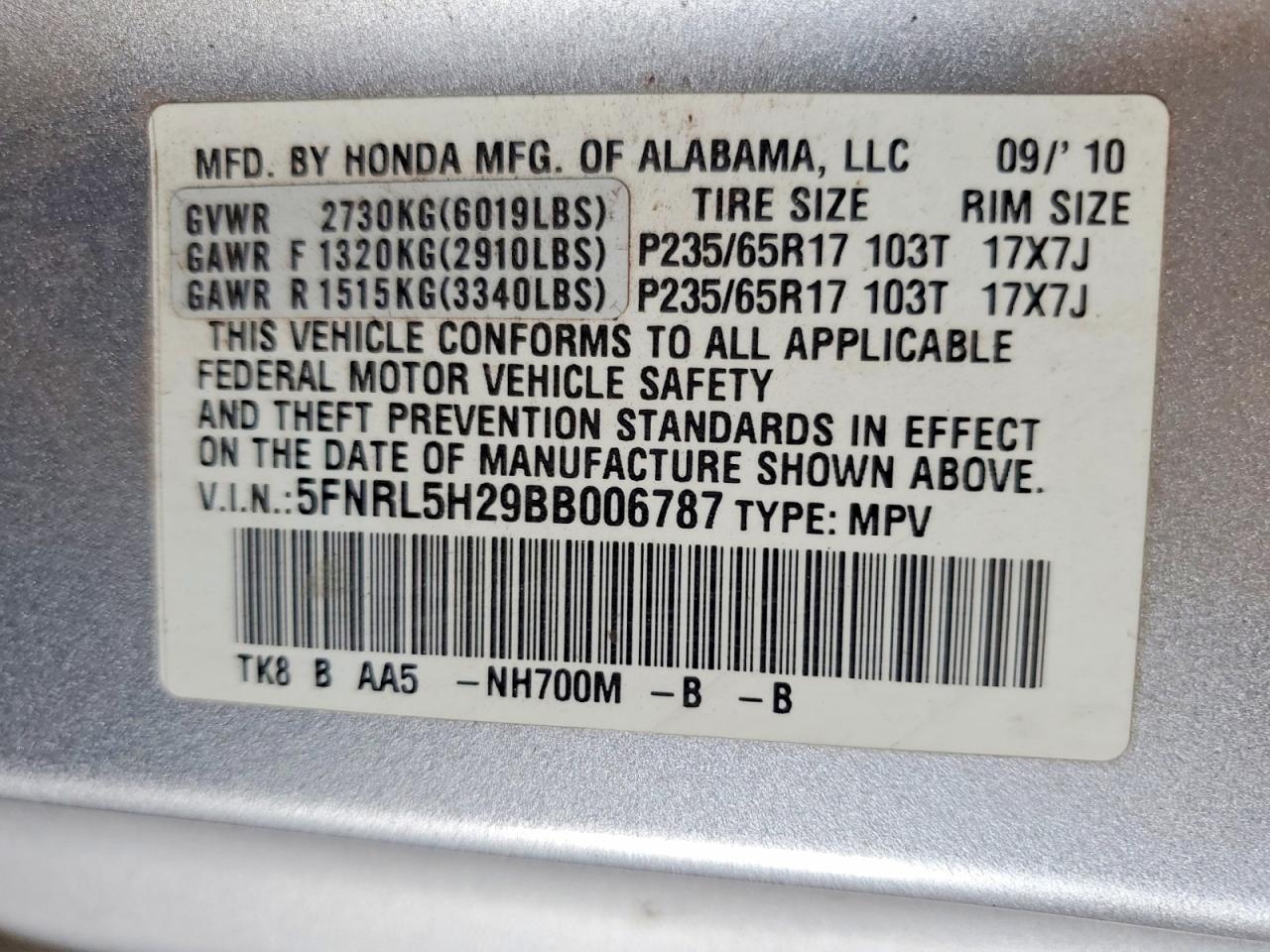 2011 Honda Odyssey Lx Silver vin: 5FNRL5H29BB006787