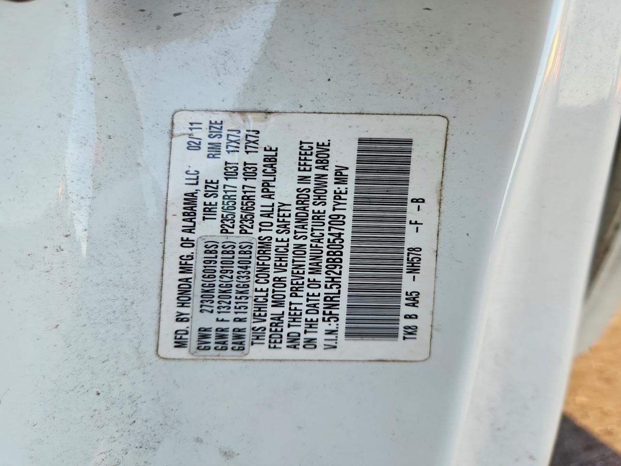 2011 Honda Odyssey Lx Белый vin: 5FNRL5H29BB054709