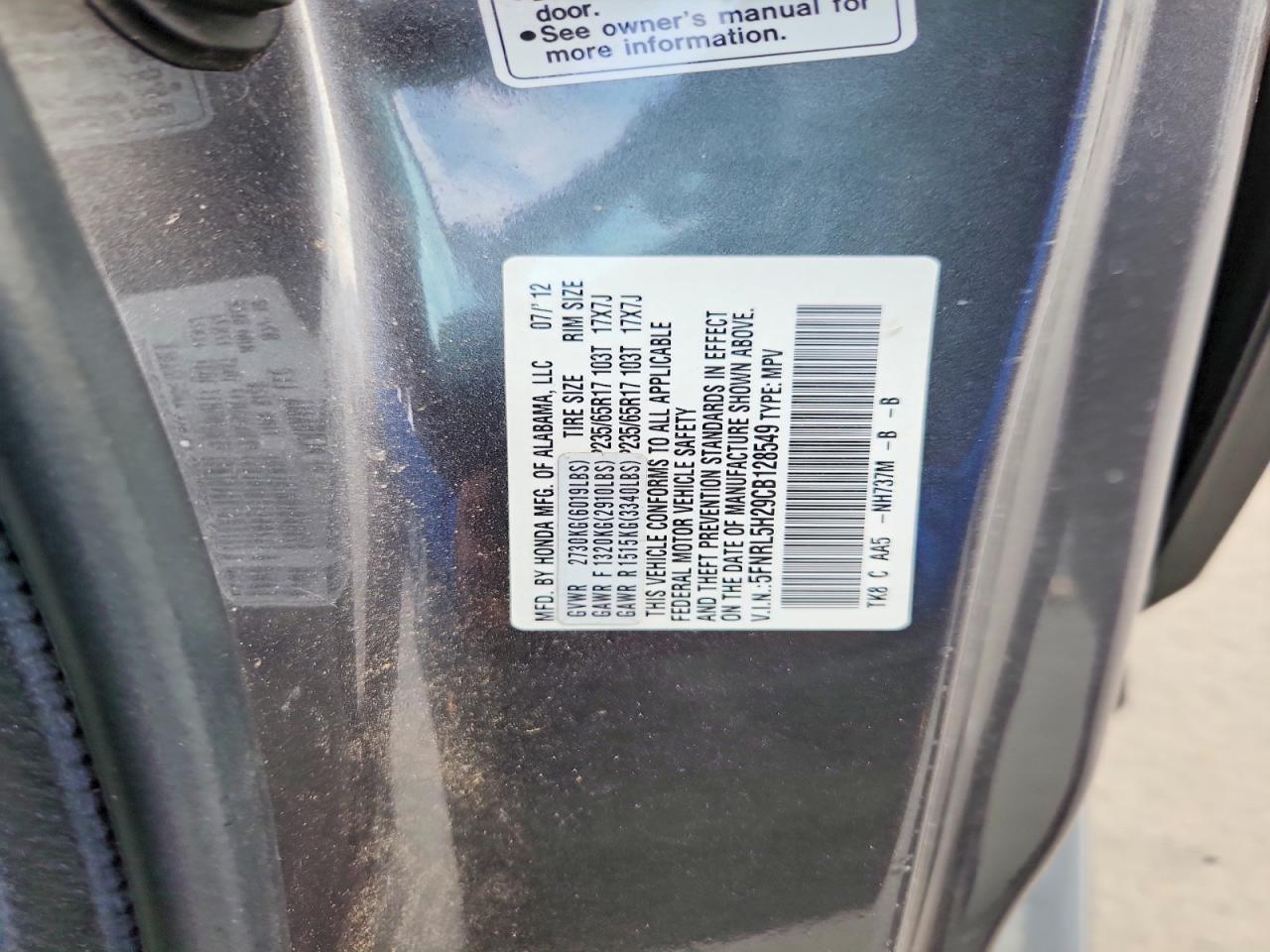2012 Honda Odyssey Lx Gray vin: 5FNRL5H29CB128549