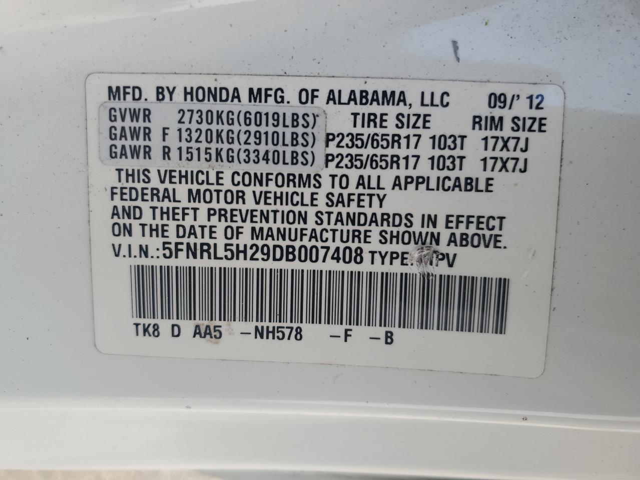 2013 Honda Odyssey Lx White vin: 5FNRL5H29DB007408