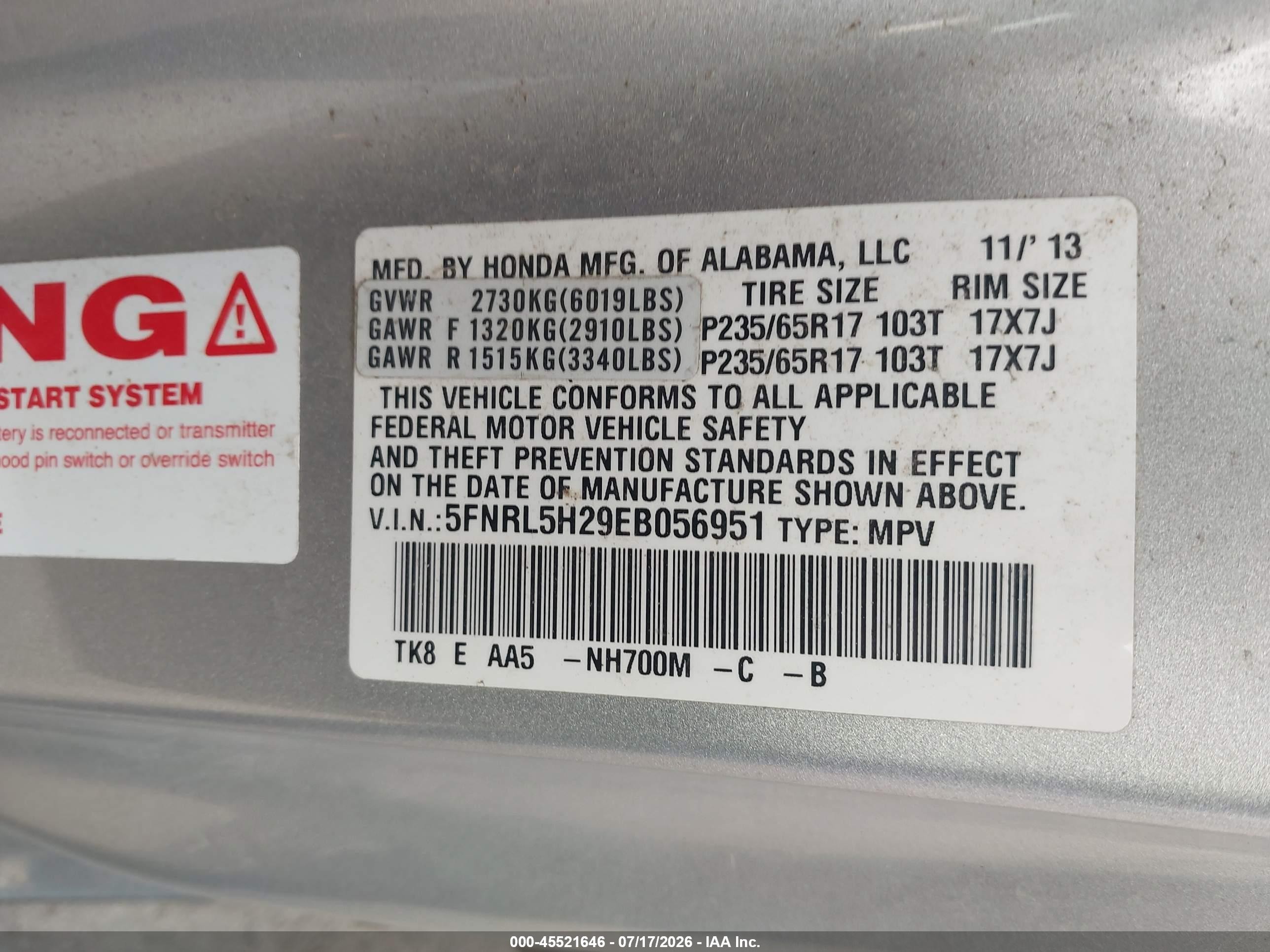 2014 Honda Odyssey Lx Silver vin: 5FNRL5H29EB056951