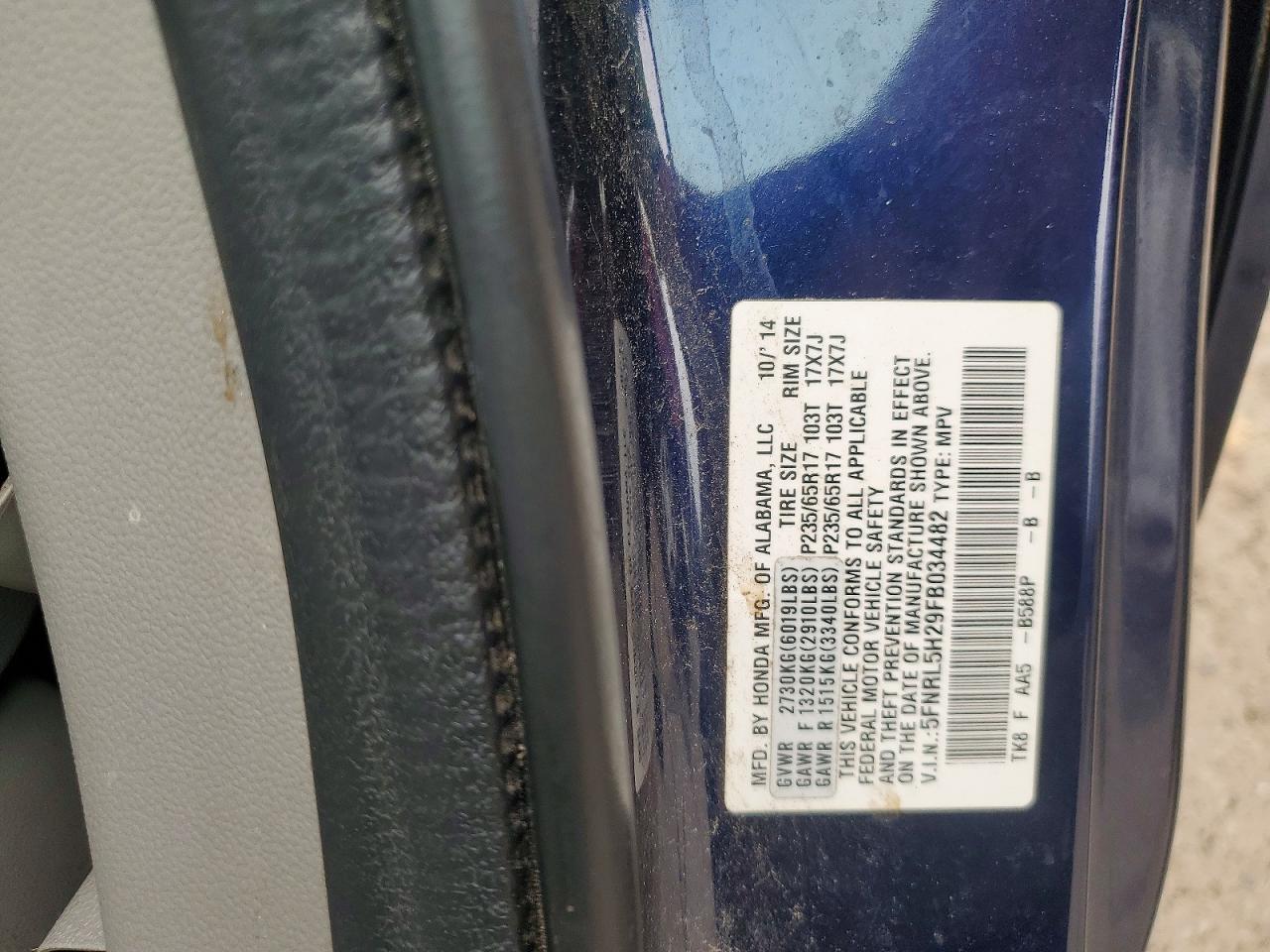 2015 Honda Odyssey Lx Blue vin: 5FNRL5H29FB034482