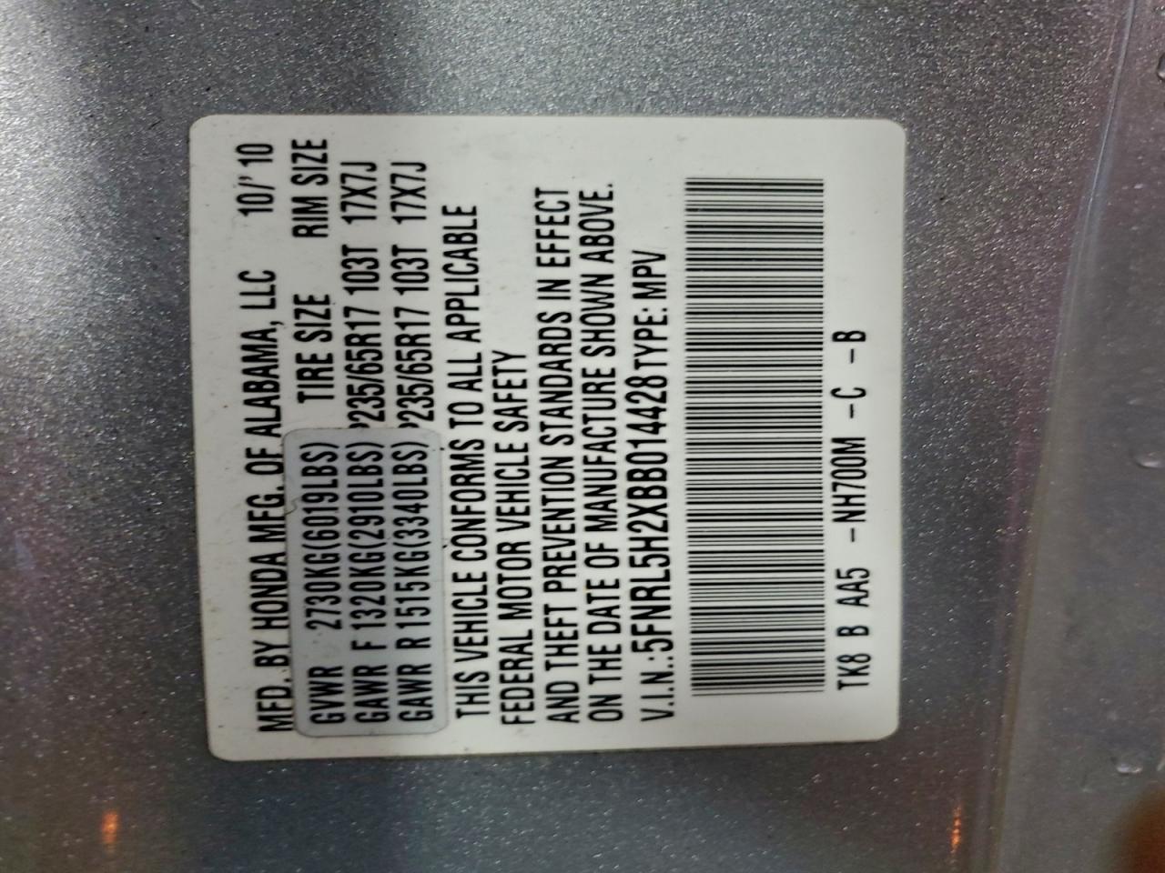 2011 Honda Odyssey Lx Silver vin: 5FNRL5H2XBB014428
