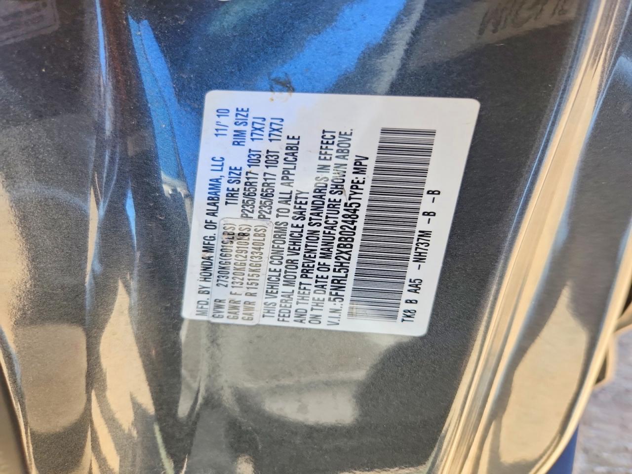 2011 Honda Odyssey Lx Серый vin: 5FNRL5H2XBB024845