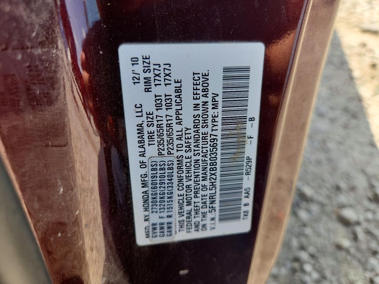 2011 Honda Odyssey Lx Burgundy vin: 5FNRL5H2XBB035697