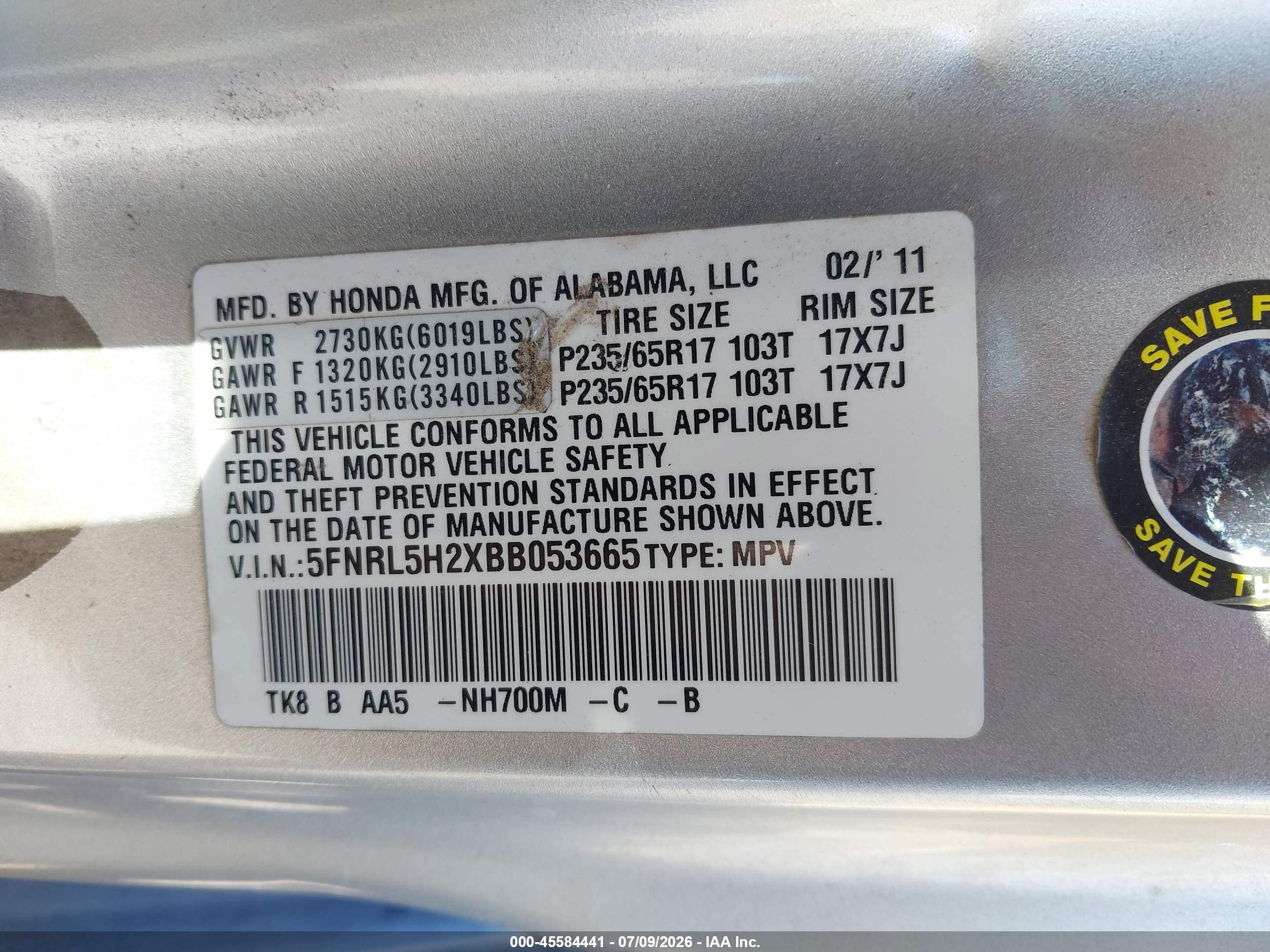 2011 Honda Odyssey Lx Silver vin: 5FNRL5H2XBB053665