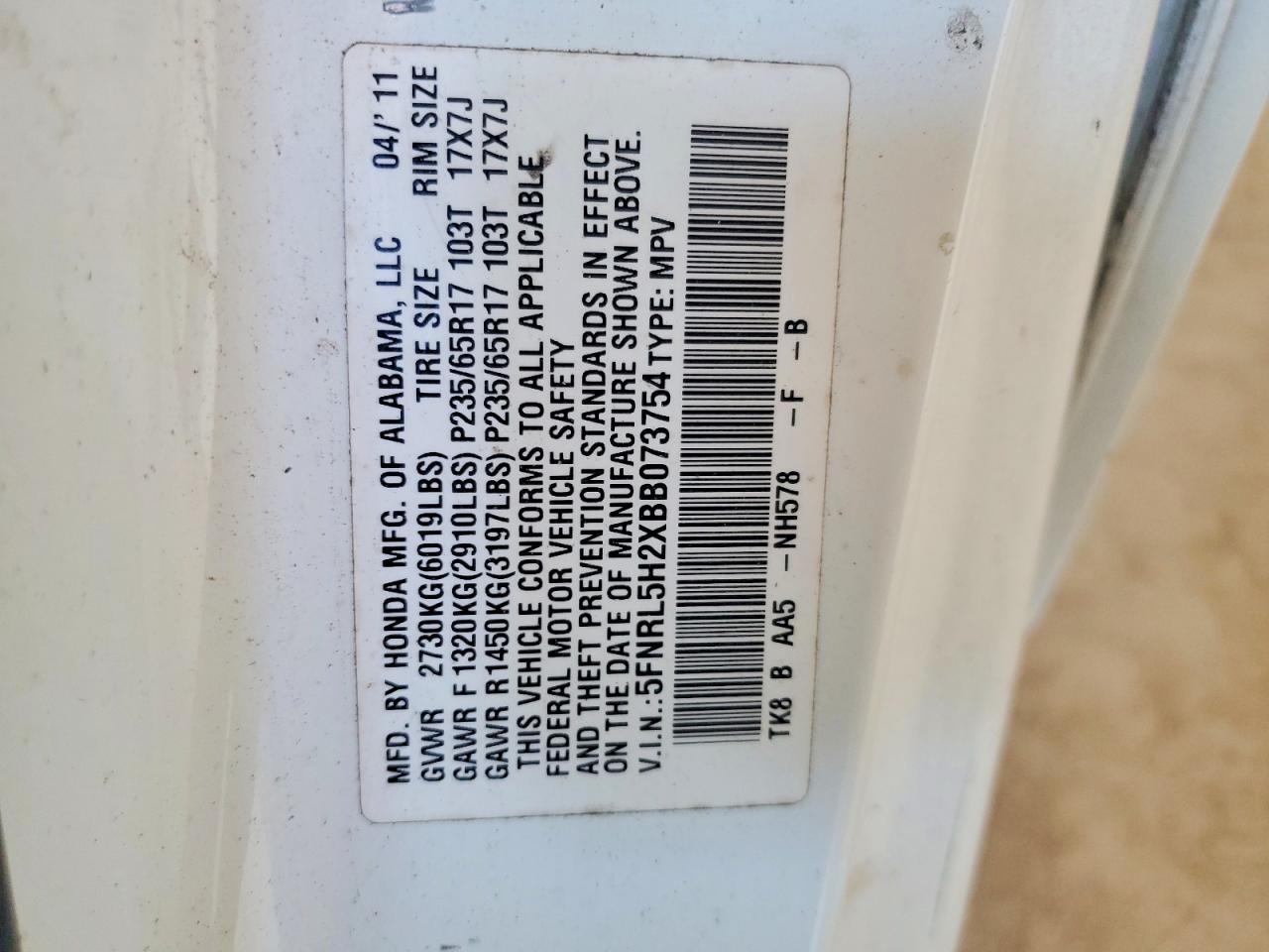 2011 Honda Odyssey Lx White vin: 5FNRL5H2XBB073754