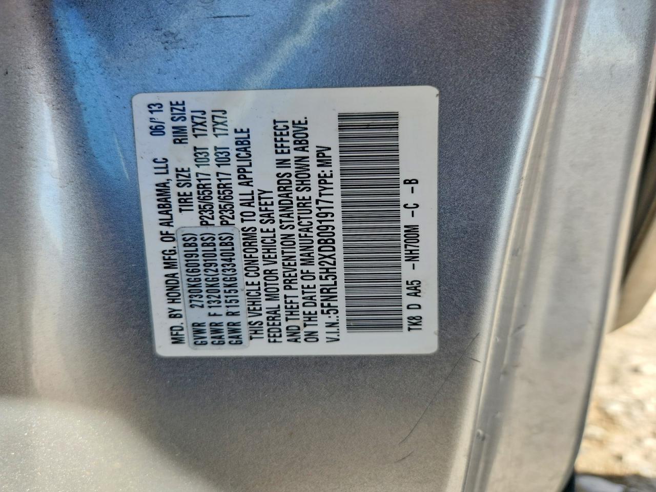 2013 Honda Odyssey Lx Серебряный vin: 5FNRL5H2XDB091917