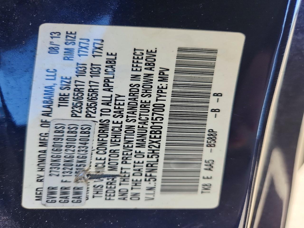 2014 Honda Odyssey Lx Blue vin: 5FNRL5H2XEB015700