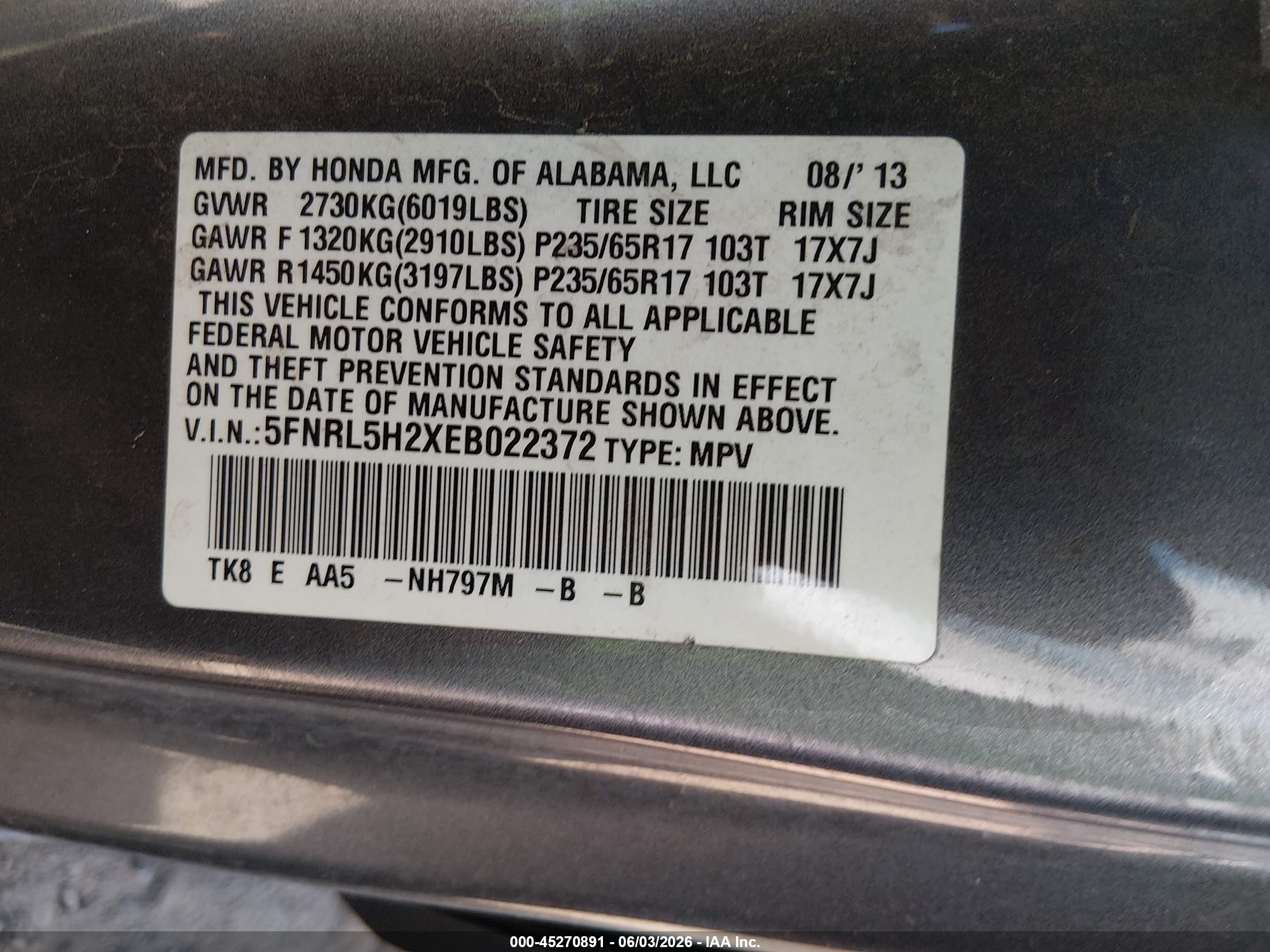 2014 Honda Odyssey Lx Gray vin: 5FNRL5H2XEB022372