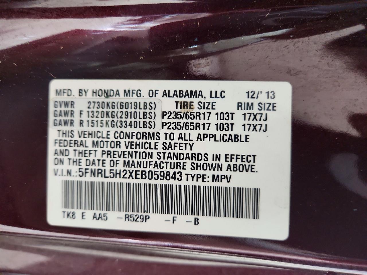 2014 Honda Odyssey Lx Maroon vin: 5FNRL5H2XEB059843