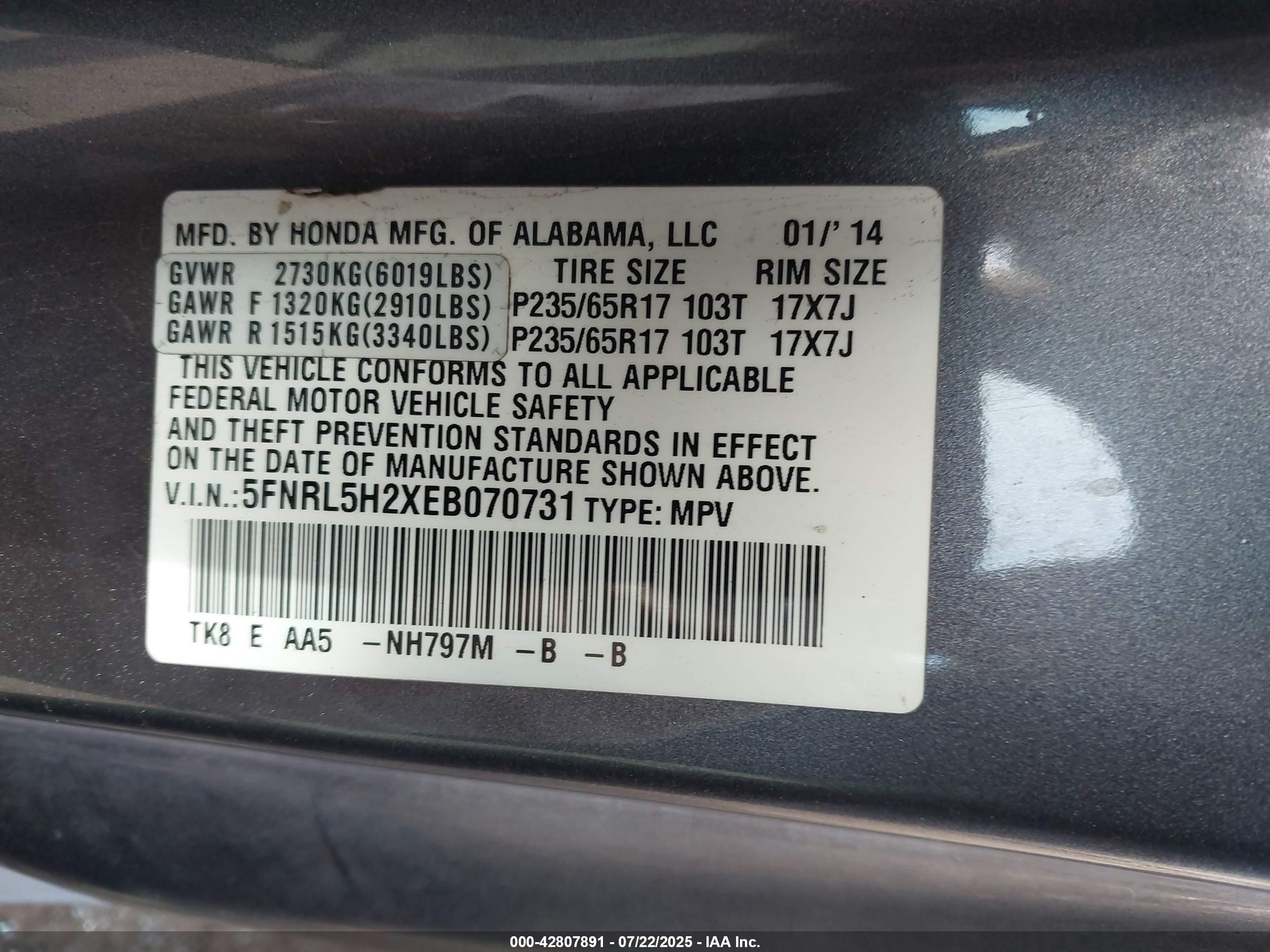 2014 Honda Odyssey Lx Черный vin: 5FNRL5H2XEB070731