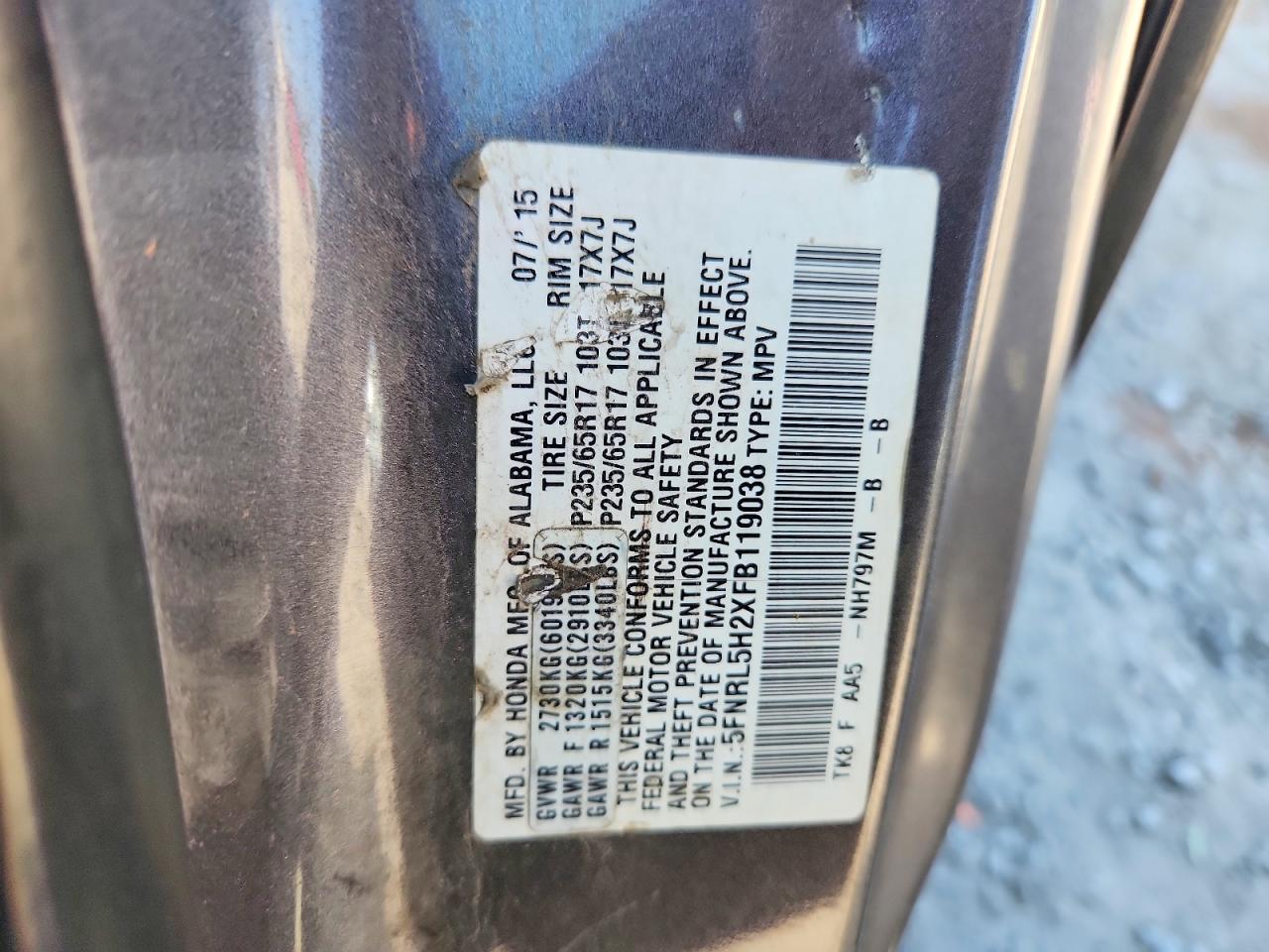2015 Honda Odyssey Lx Gray vin: 5FNRL5H2XFB119038
