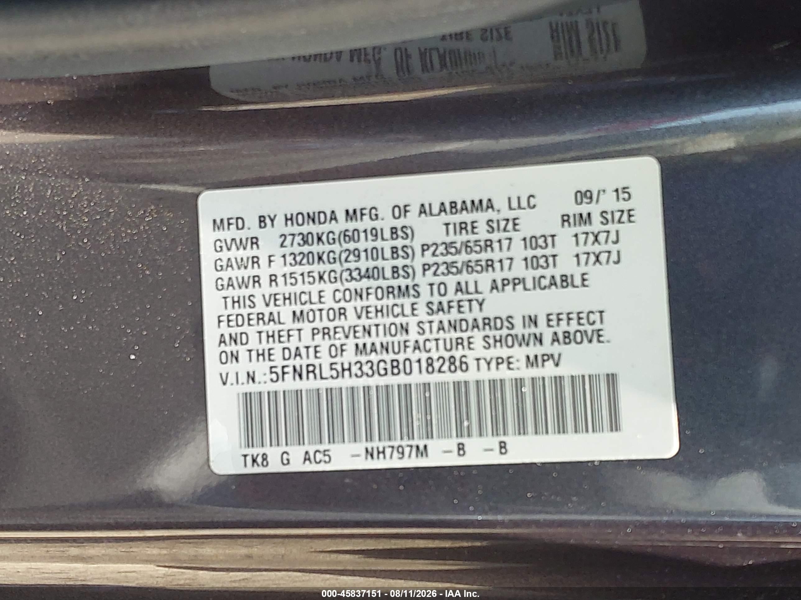 2016 Honda Odyssey Se Gray vin: 5FNRL5H33GB018286