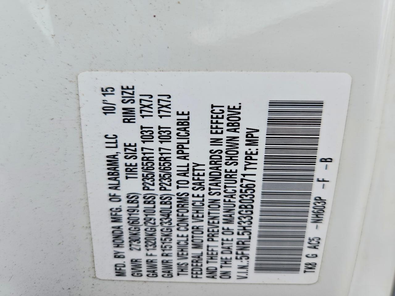 2016 Honda Odyssey Se White vin: 5FNRL5H33GB035671