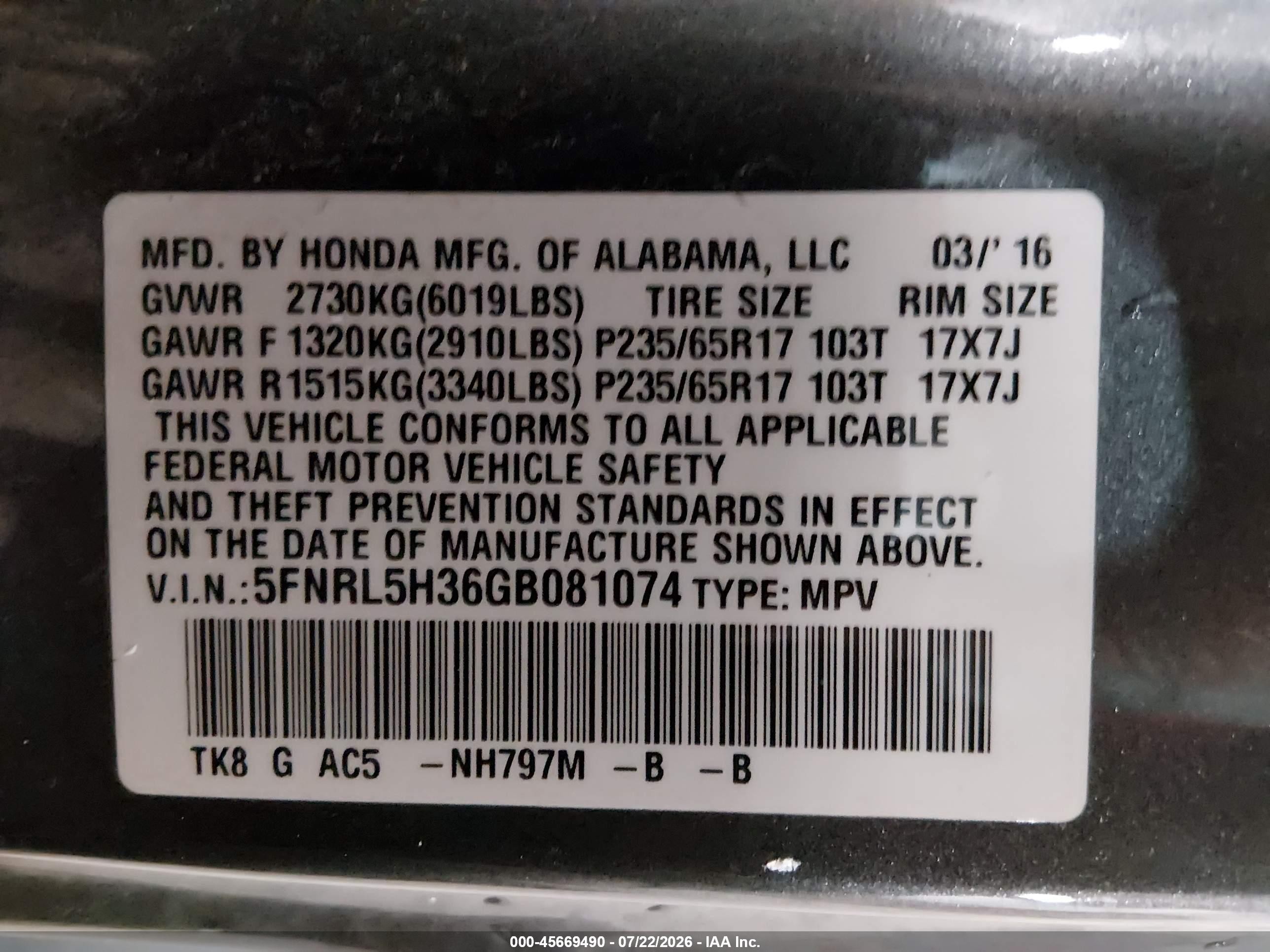 2016 Honda Odyssey Se Gray vin: 5FNRL5H36GB081074