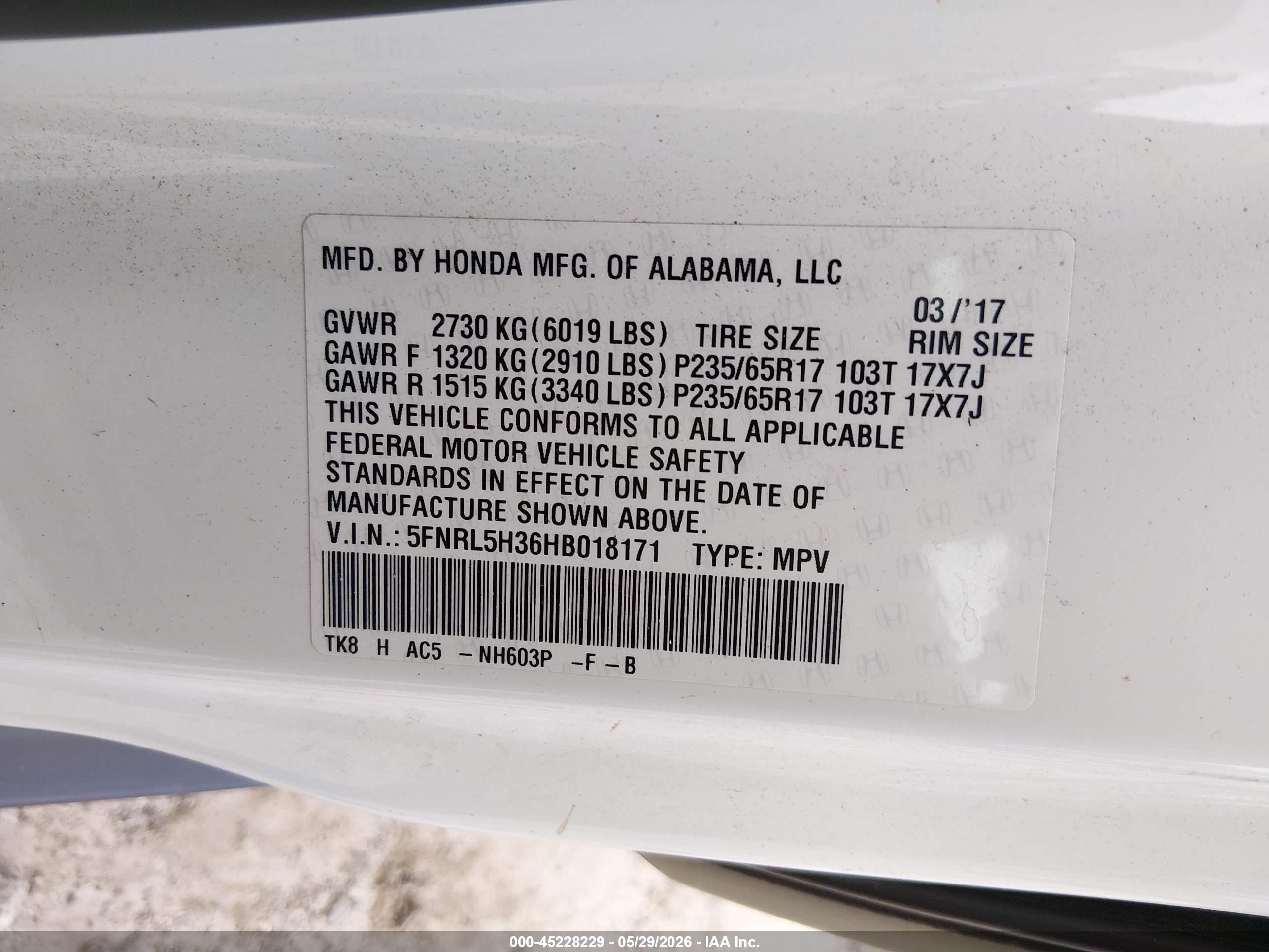 2017 Honda Odyssey Se Белый vin: 5FNRL5H36HB018171