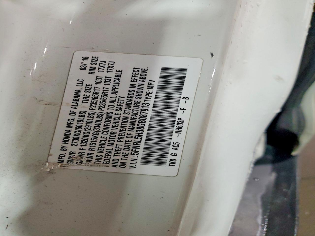 2016 Honda Odyssey Se White vin: 5FNRL5H38GB087913