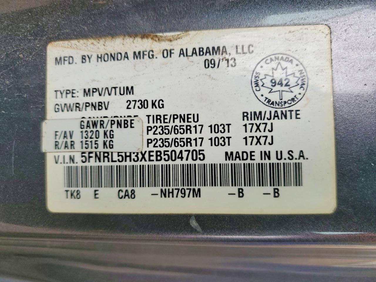 2014 Honda Odyssey Se Gray vin: 5FNRL5H3XEB504705