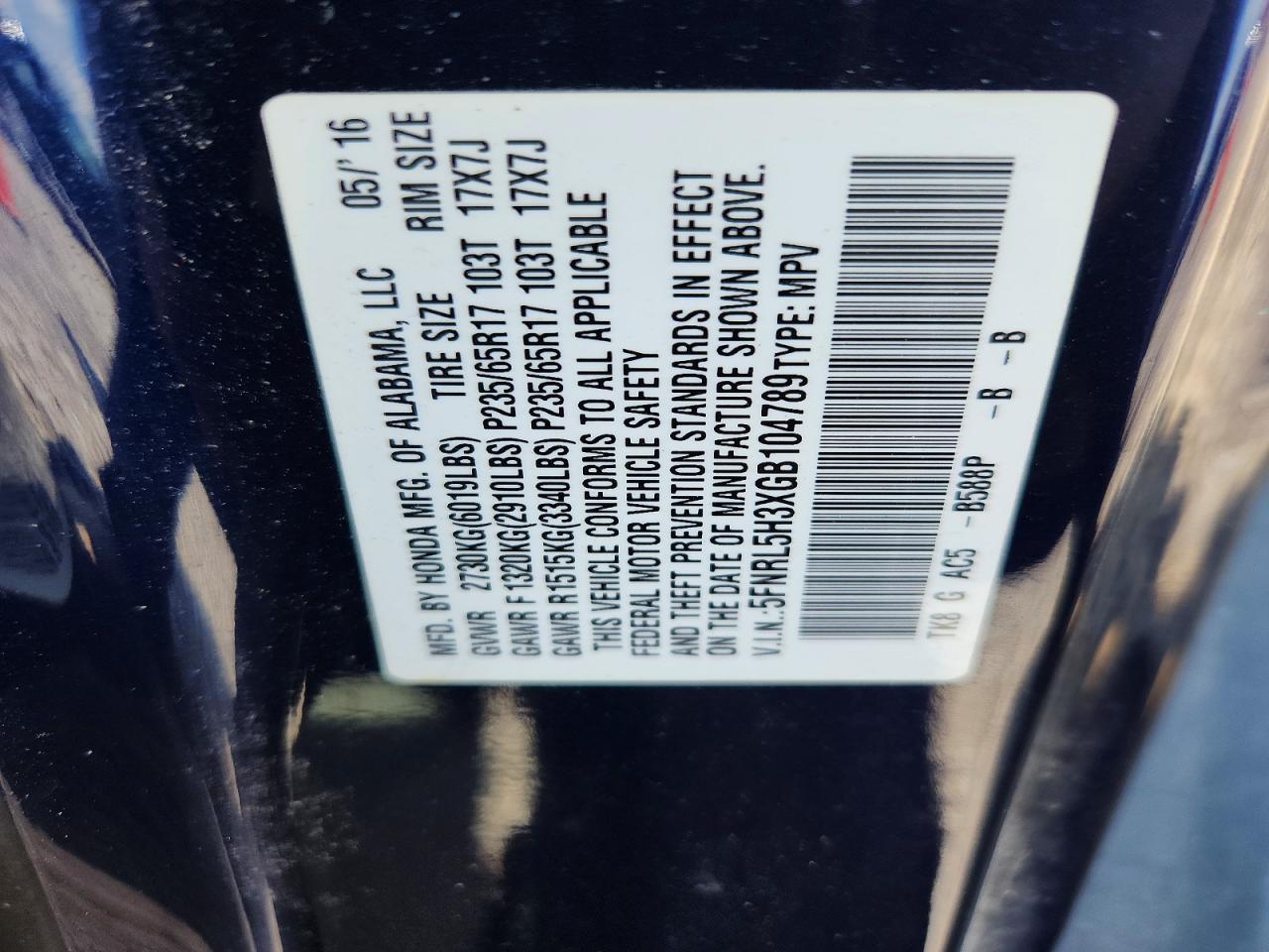 2016 Honda Odyssey Se Blue vin: 5FNRL5H3XGB104789