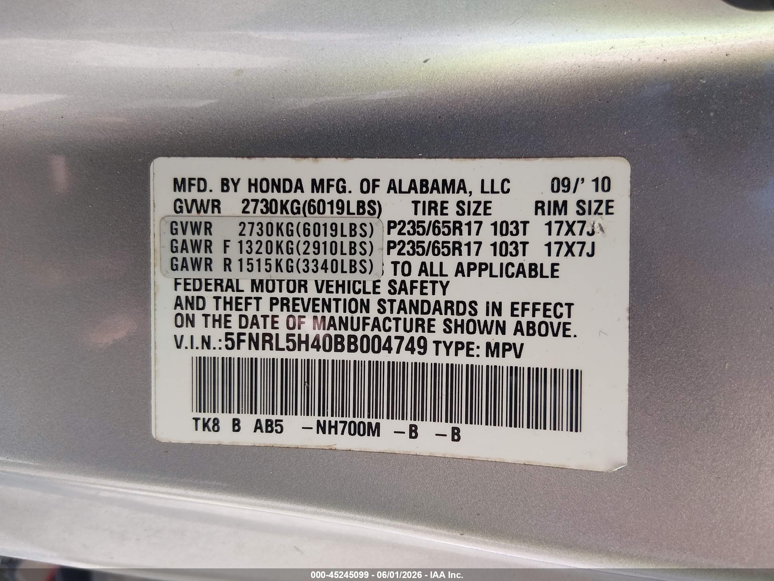 2011 Honda Odyssey Ex Silver vin: 5FNRL5H40BB004749