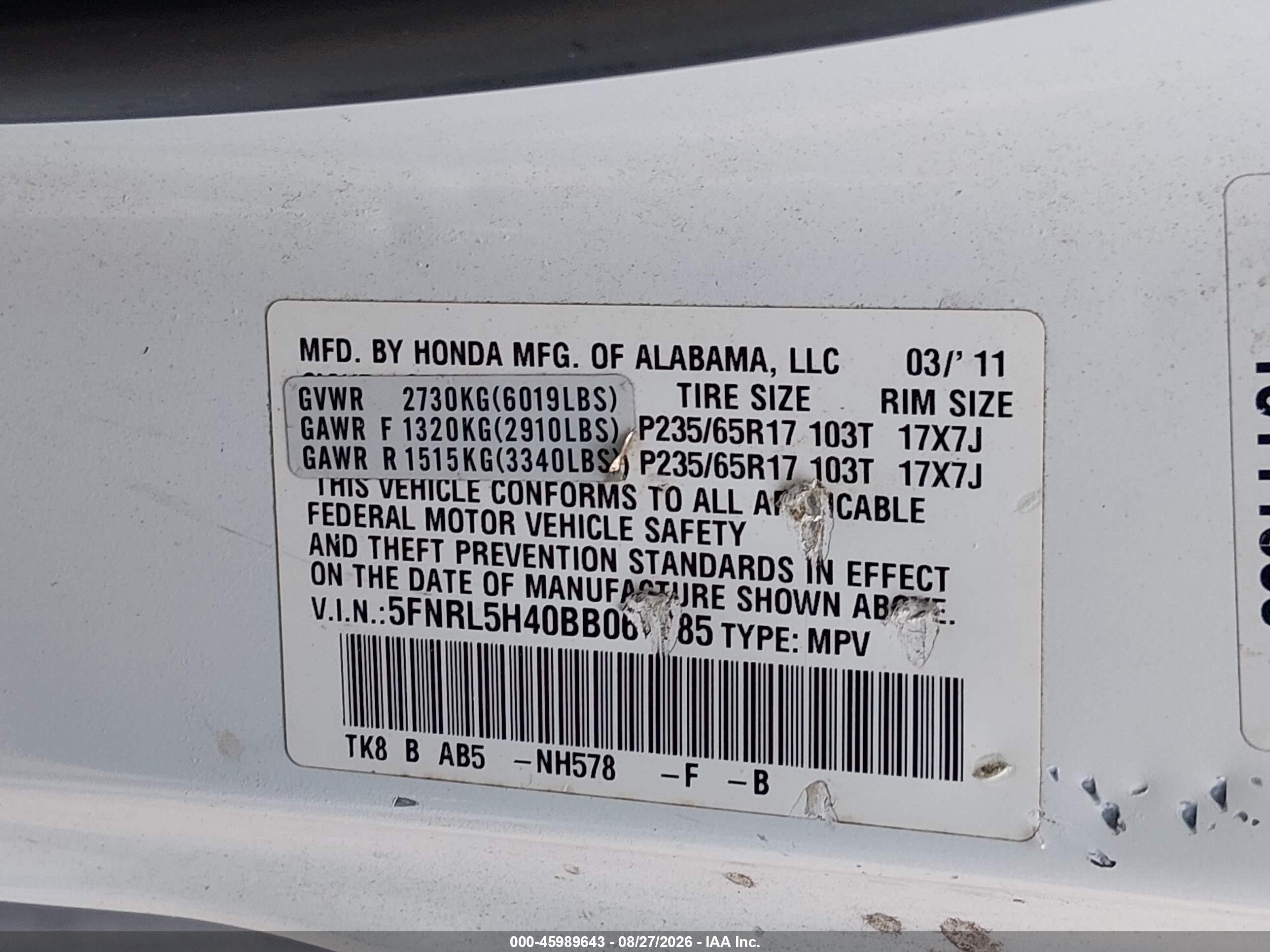 2011 Honda Odyssey Ex White vin: 5FNRL5H40BB067785