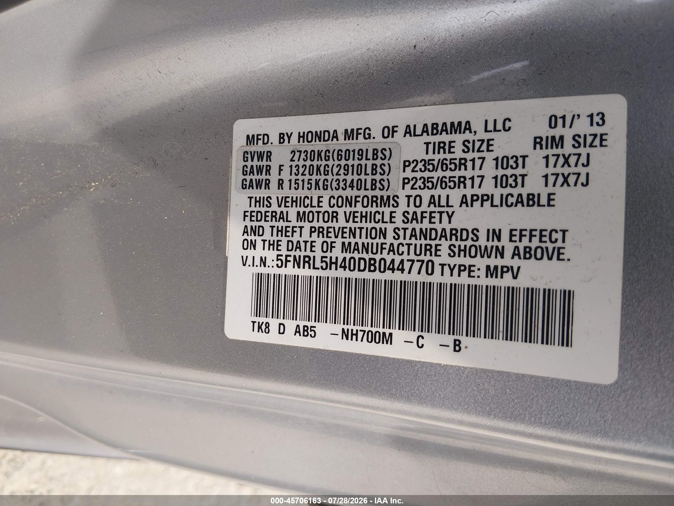 2013 Honda Odyssey Ex Silver vin: 5FNRL5H40DB044770