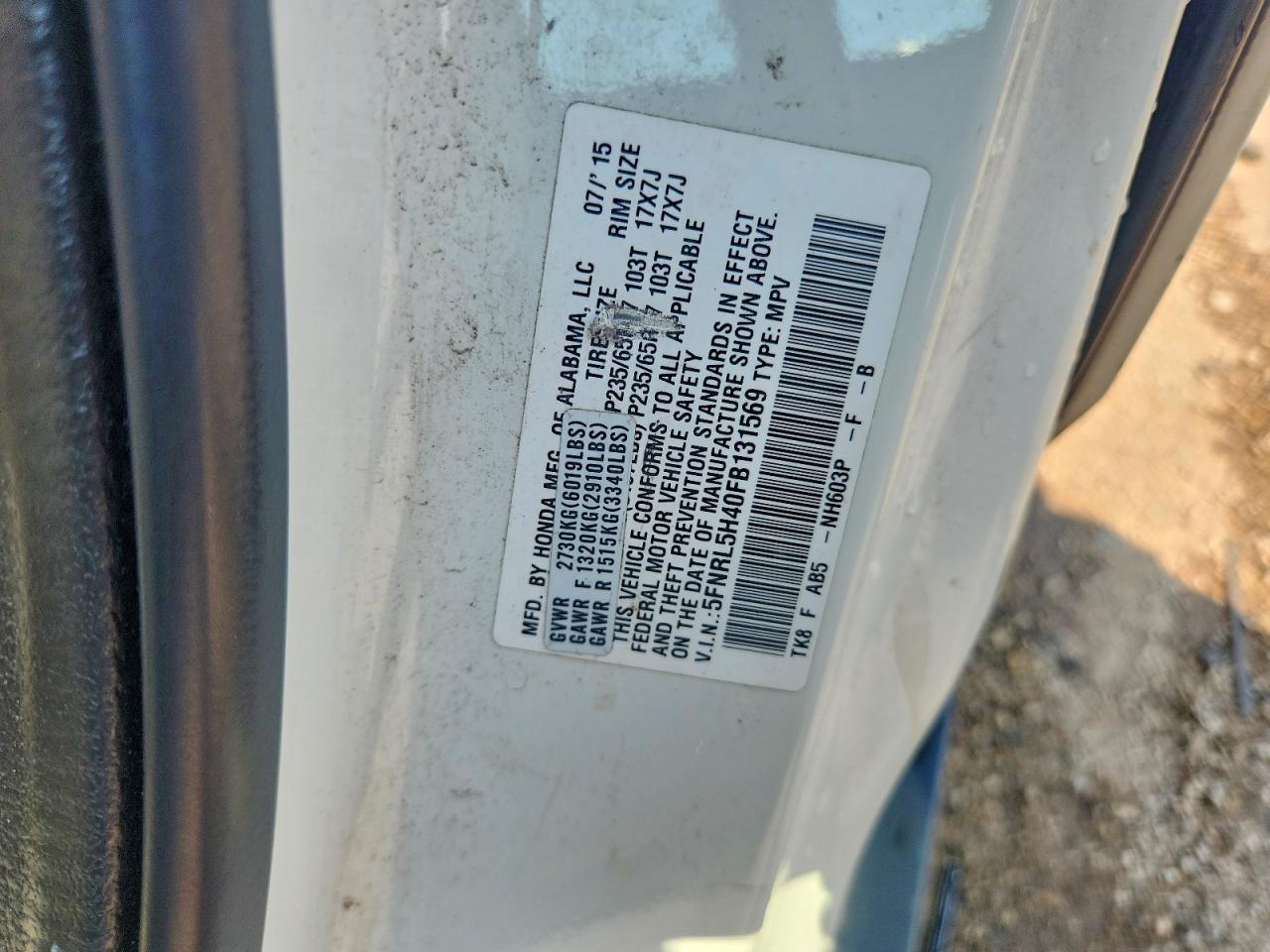 2015 Honda Odyssey Ex White vin: 5FNRL5H40FB131569