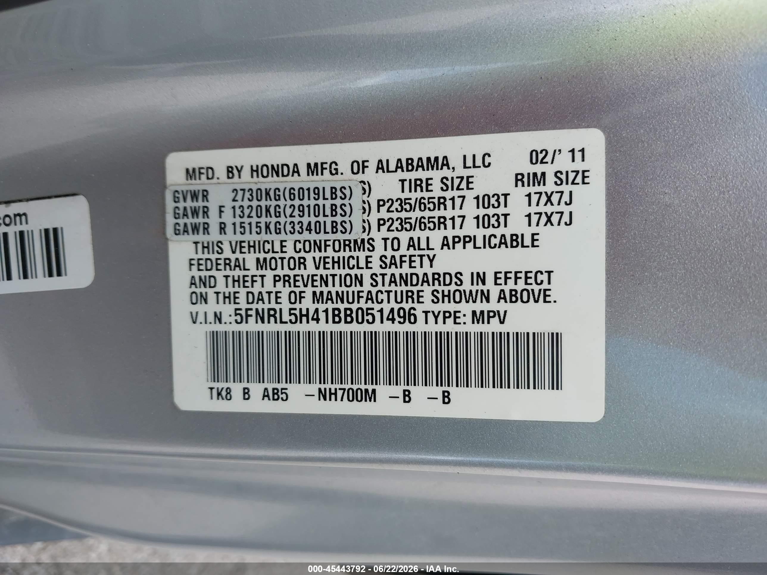 2011 Honda Odyssey Ex Silver vin: 5FNRL5H41BB051496