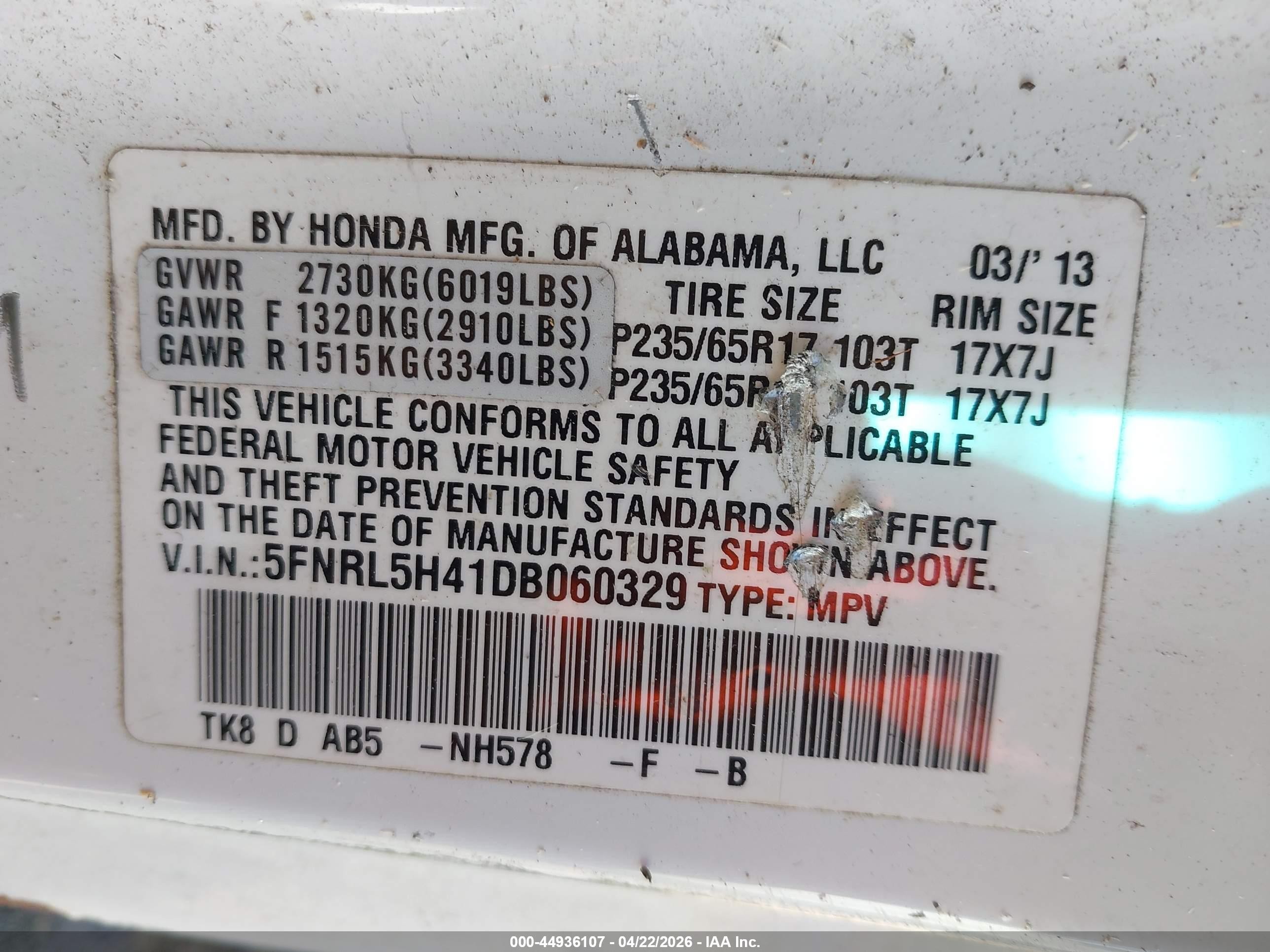 2013 Honda Odyssey Ex White vin: 5FNRL5H41DB060329