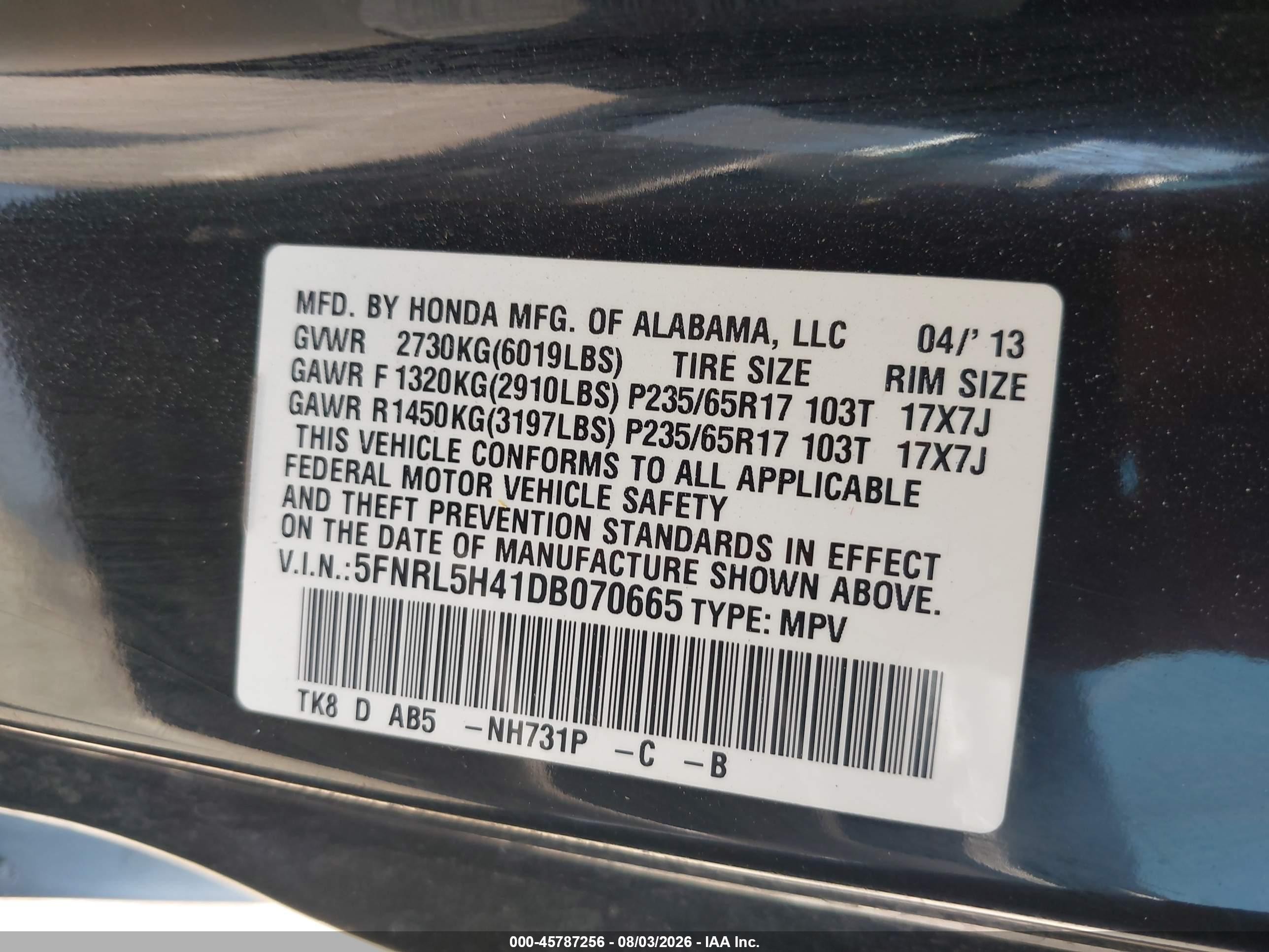 2013 Honda Odyssey Ex Black vin: 5FNRL5H41DB070665