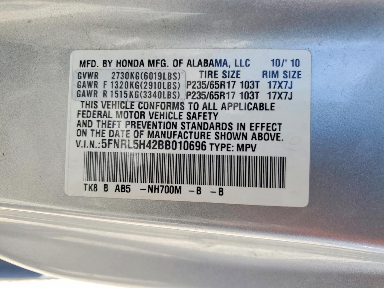 2011 Honda Odyssey Ex Silver vin: 5FNRL5H42BB010696