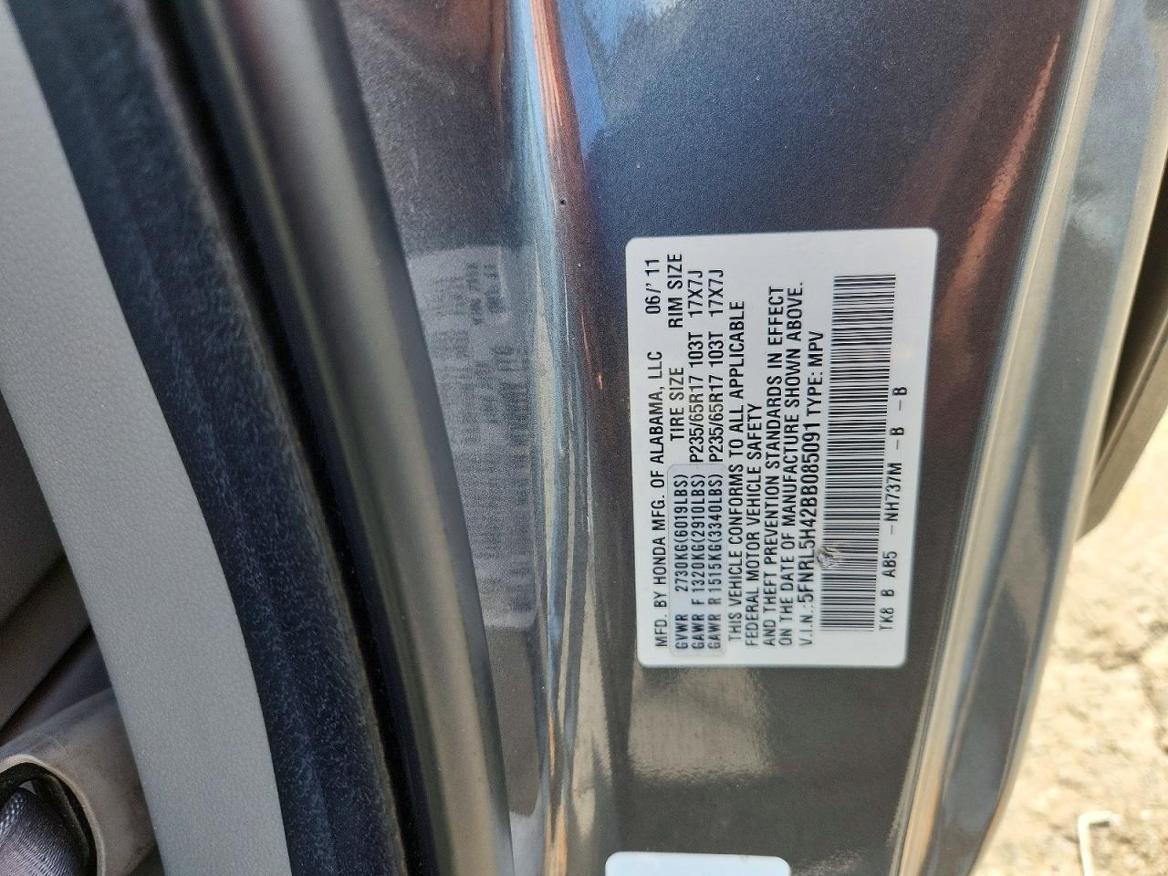 2011 Honda Odyssey Ex Gray vin: 5FNRL5H42BB085091
