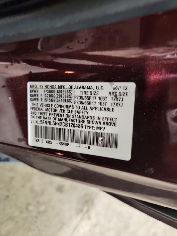 2012 Honda Odyssey Ex Burgundy vin: 5FNRL5H42CB120486