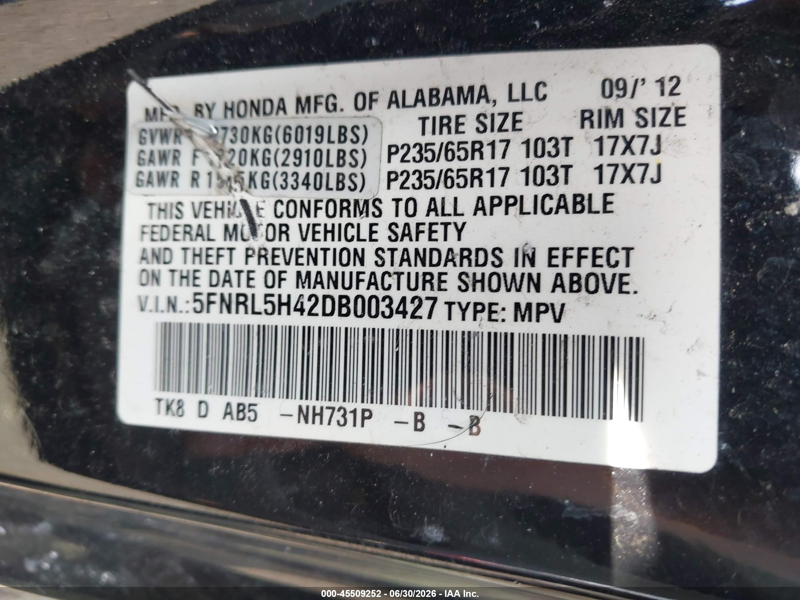 2013 Honda Odyssey Ex Black vin: 5FNRL5H42DB003427