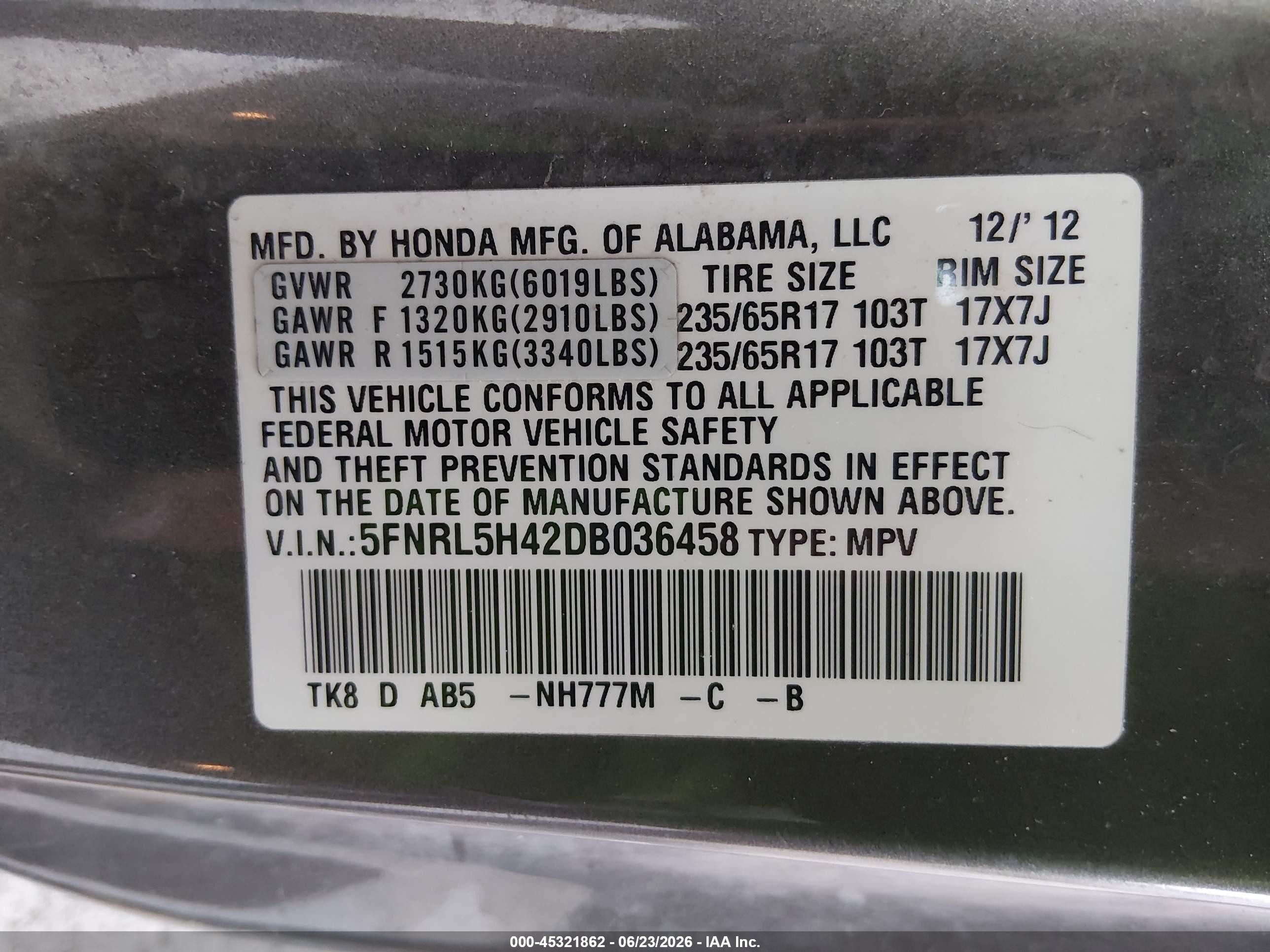 2013 Honda Odyssey Ex Gray vin: 5FNRL5H42DB036458