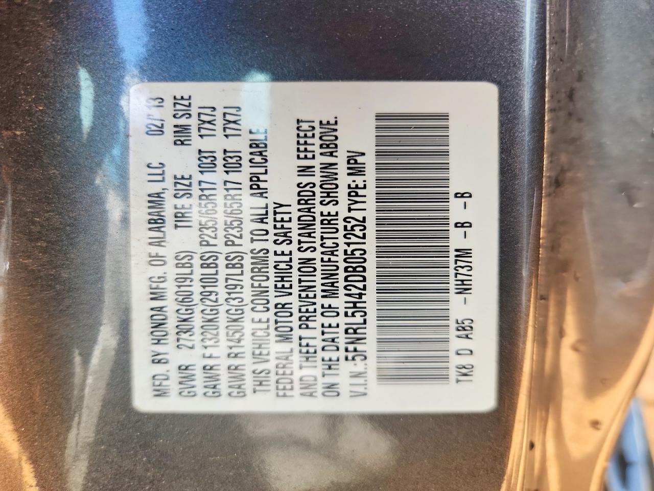 2013 Honda Odyssey Ex Gray vin: 5FNRL5H42DB051252