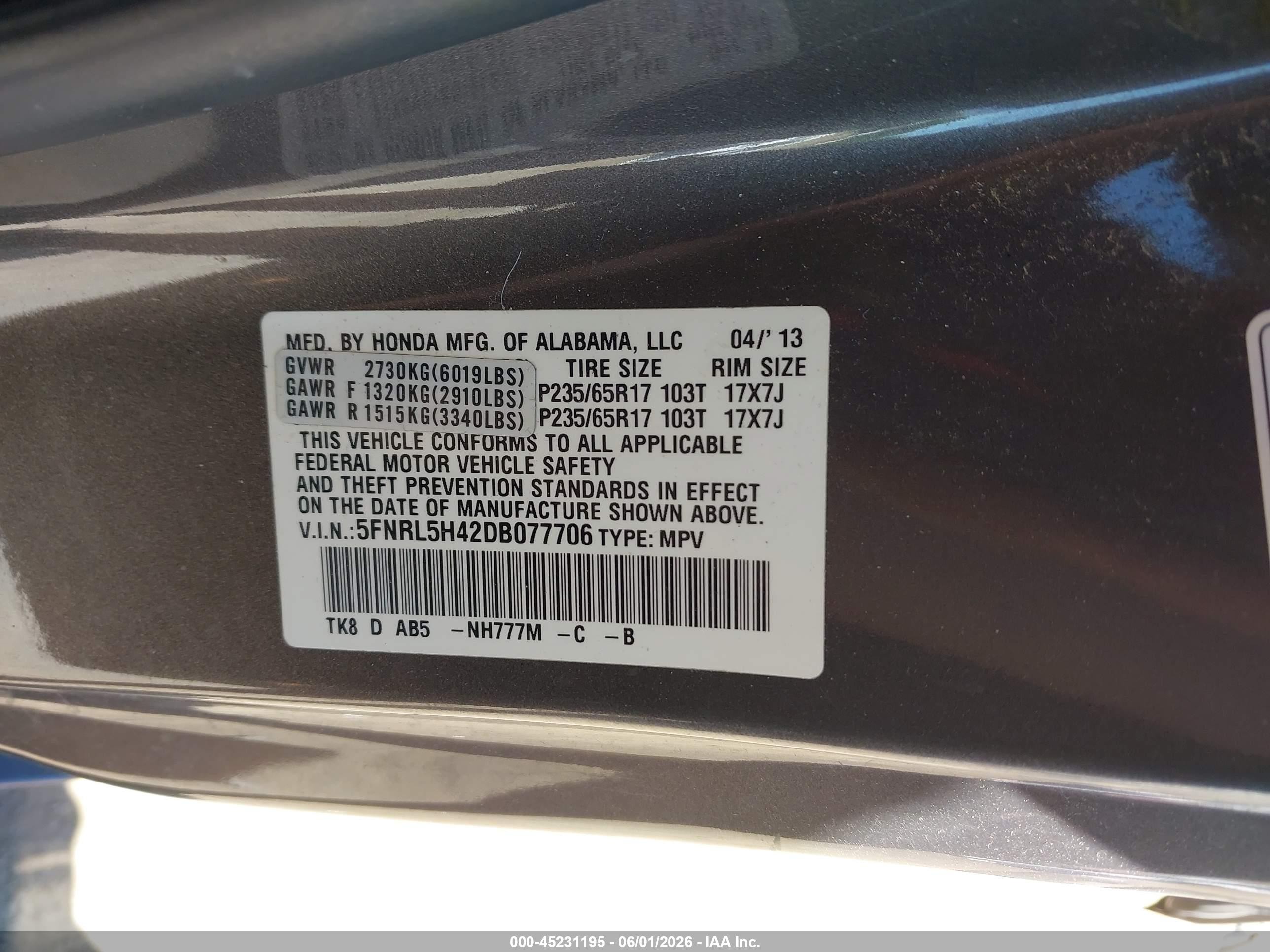 2013 Honda Odyssey Ex Gray vin: 5FNRL5H42DB077706