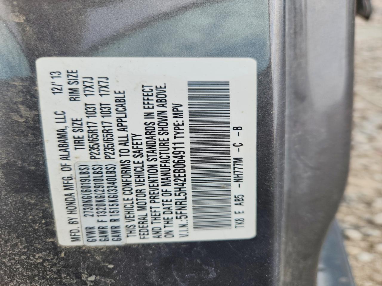 2014 Honda Odyssey Ex Gray vin: 5FNRL5H42EB064911