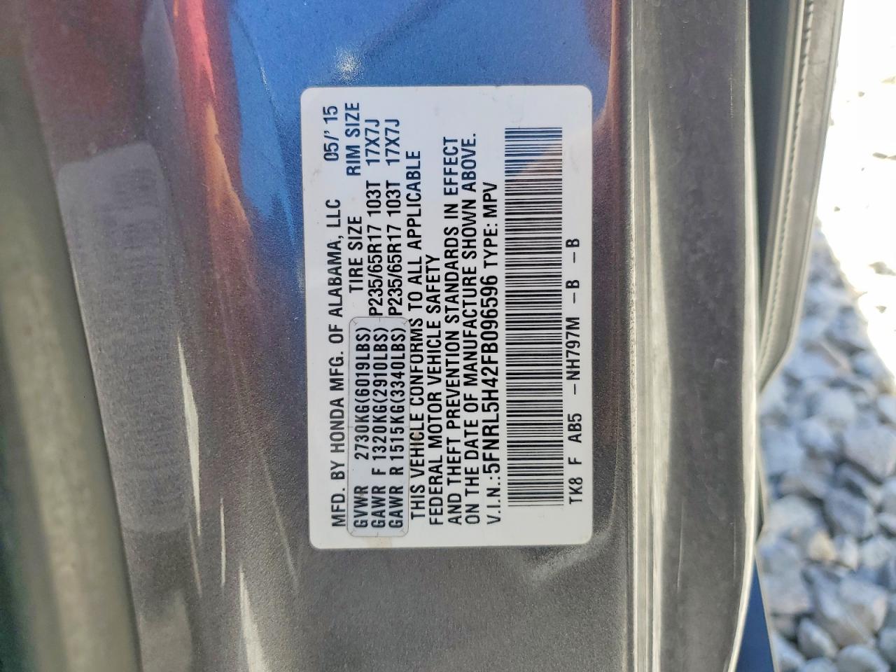 2015 Honda Odyssey Ex Charcoal vin: 5FNRL5H42FB096596