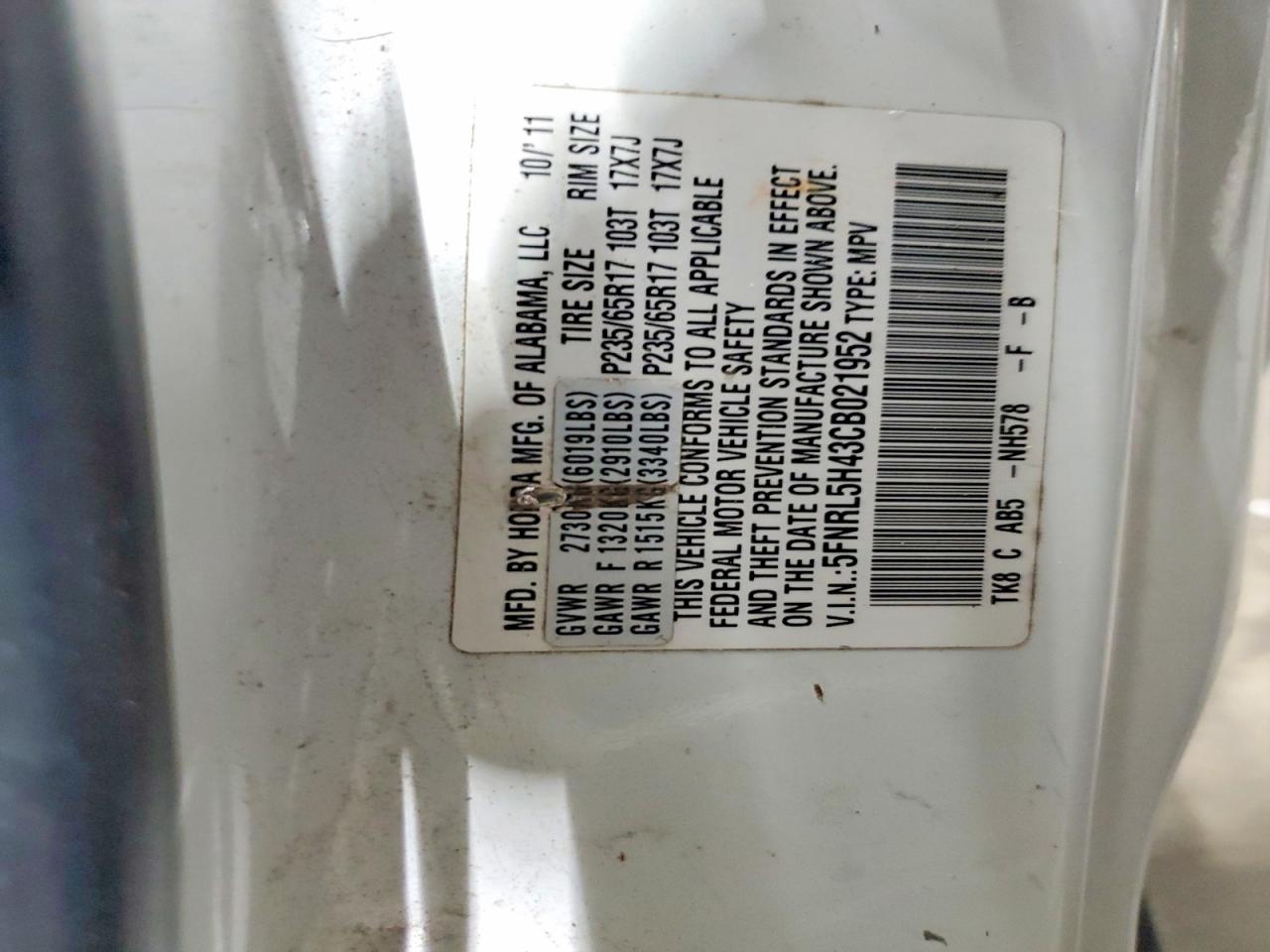 2012 Honda Odyssey Ex White vin: 5FNRL5H43CB021952