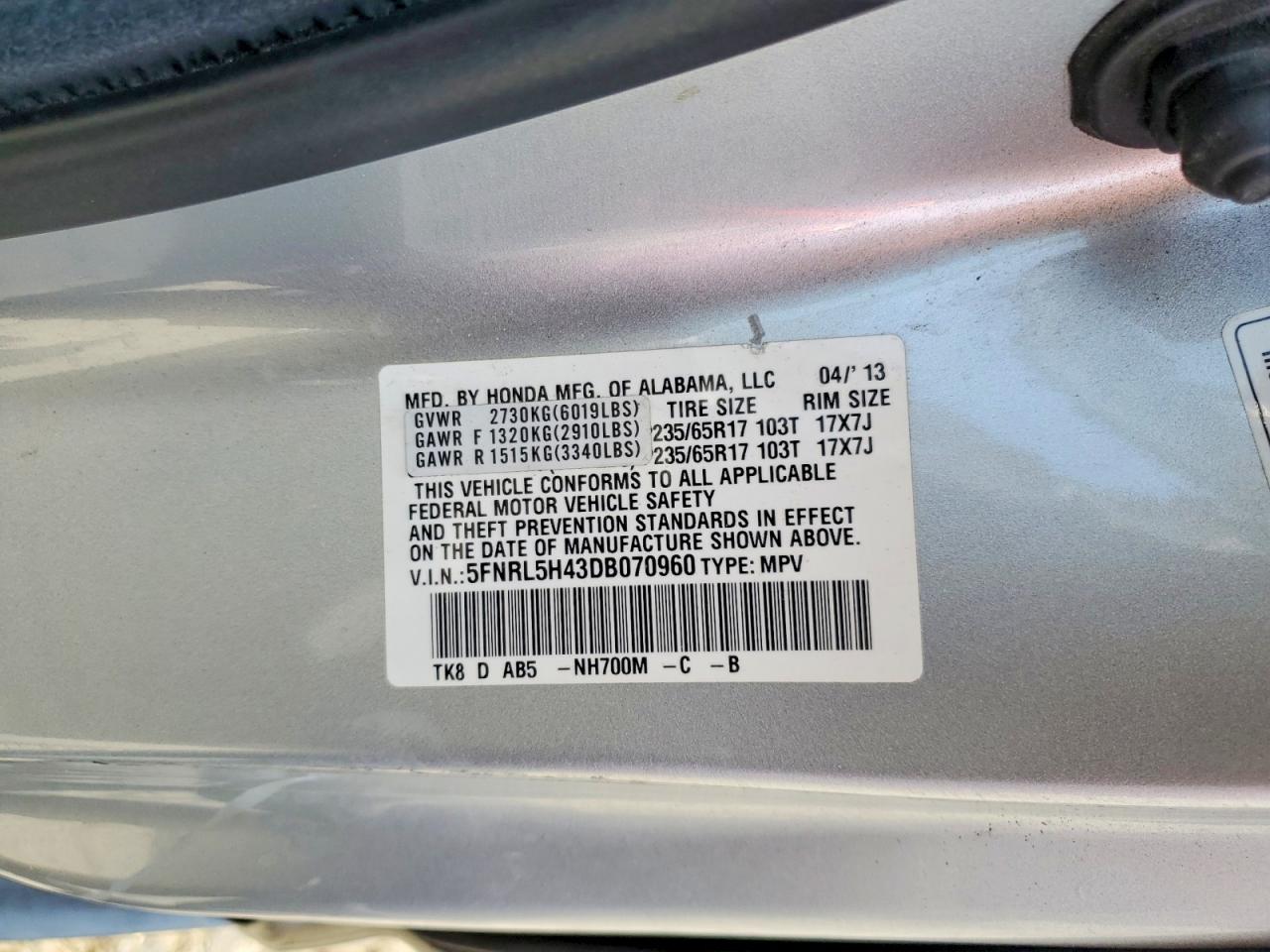 2013 Honda Odyssey Ex Silver vin: 5FNRL5H43DB070960
