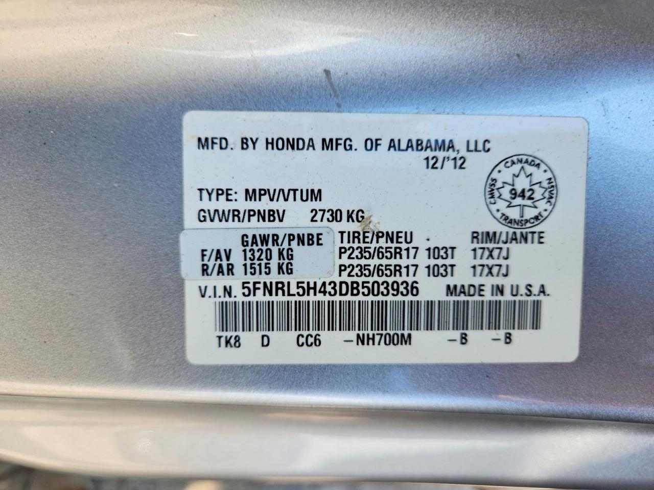 2013 Honda Odyssey Ex Silver vin: 5FNRL5H43DB503936
